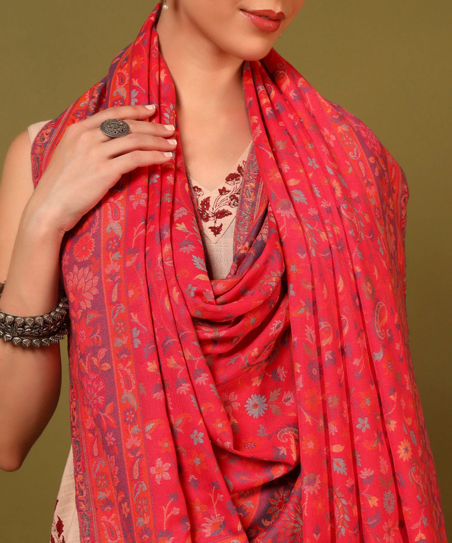 Kanidar - Women's Kasmiri Weave, Floral Kani Palla Jall