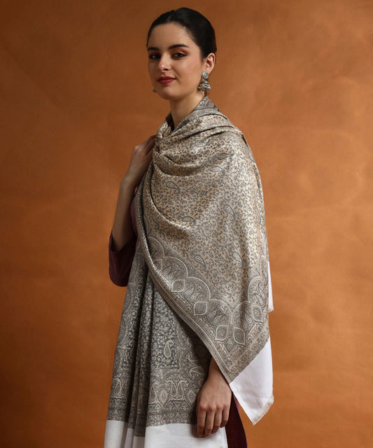 Kanidar- Women's Silken Stole| All Over Badami Jall Traditional Kashmiri Style (Add Box with Additional Cost)