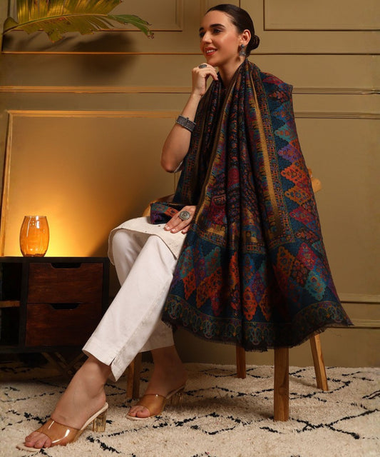 Kanidar- Super Wool Coloured kalamkari Weaving With Zari Thisle Mughal Spread