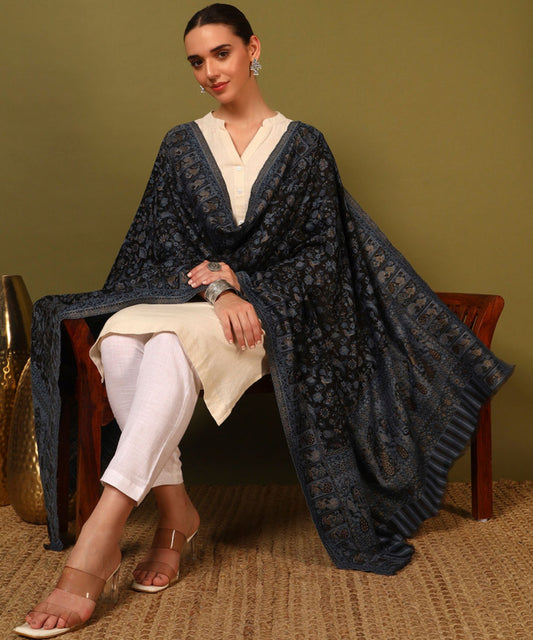 Kanidar- Women's Antique Jamawar Shawl| Glorious Combinations of Prussian Blues