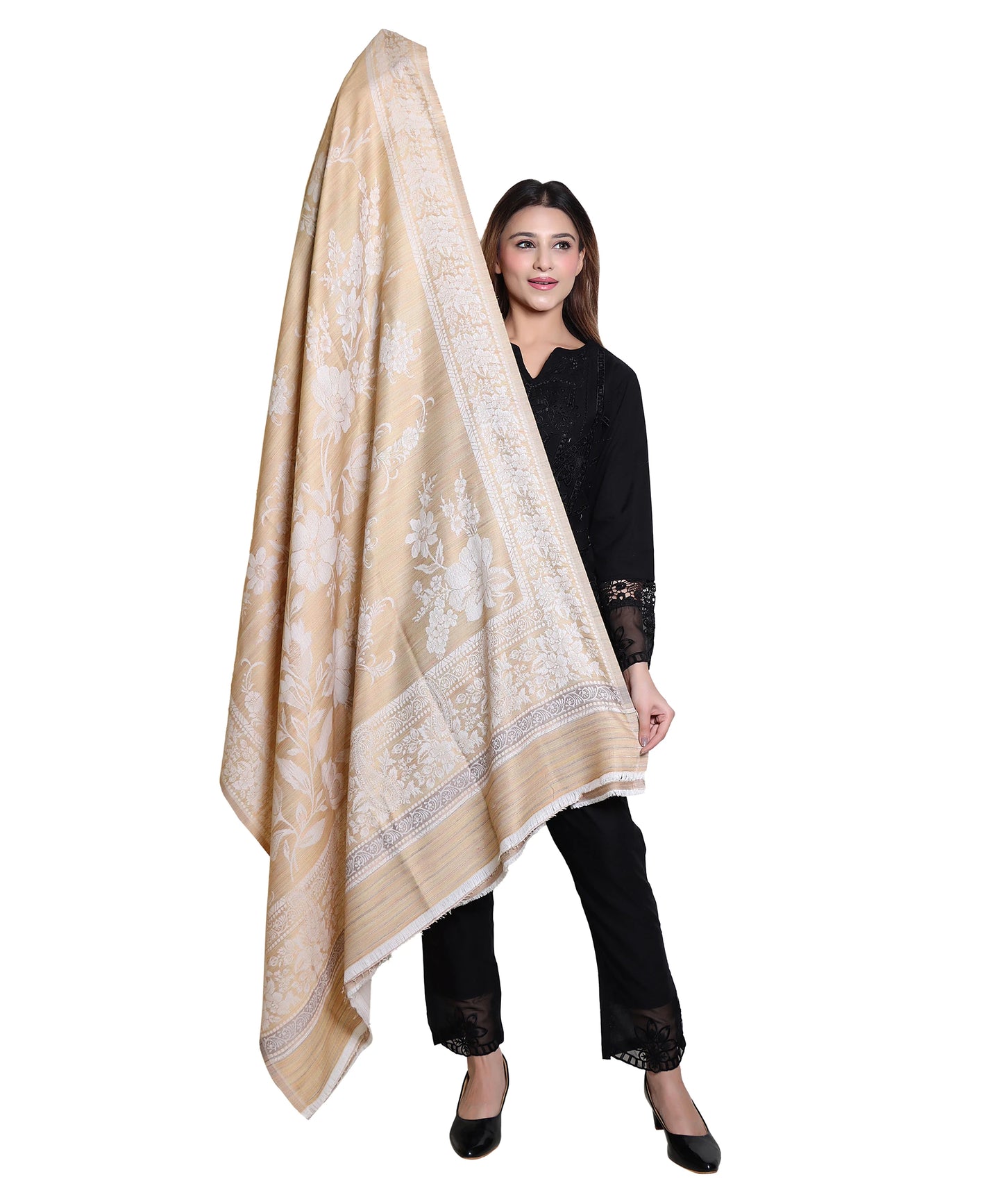 Kanidar - Women's Fine Wool Blend, Tonal Self jall (Size: 100*200 cm)