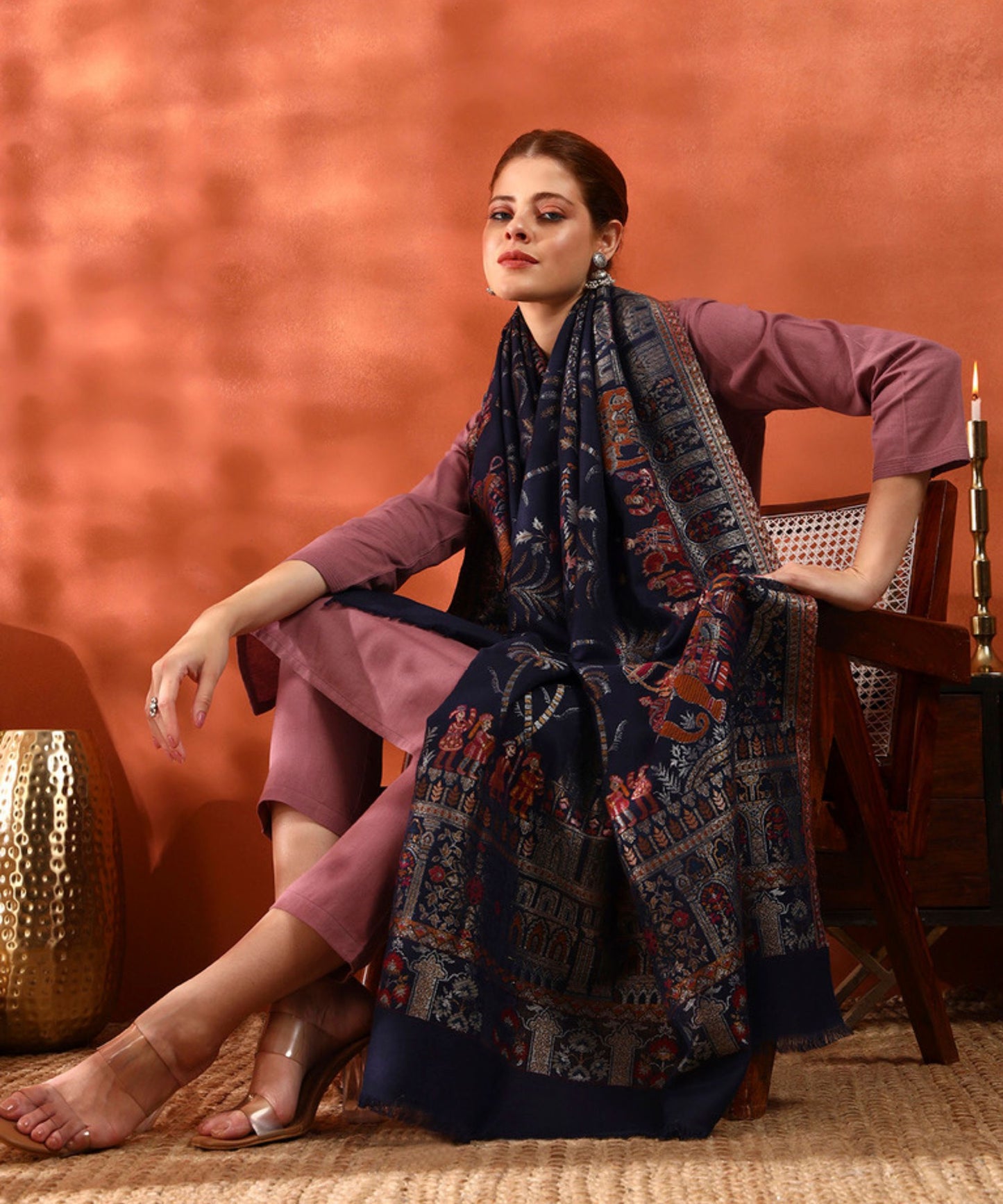 Kanidar - Women's Mughal Darbar, With Gold & Silver Ethnic Blend  (Size: 100*200 cm)