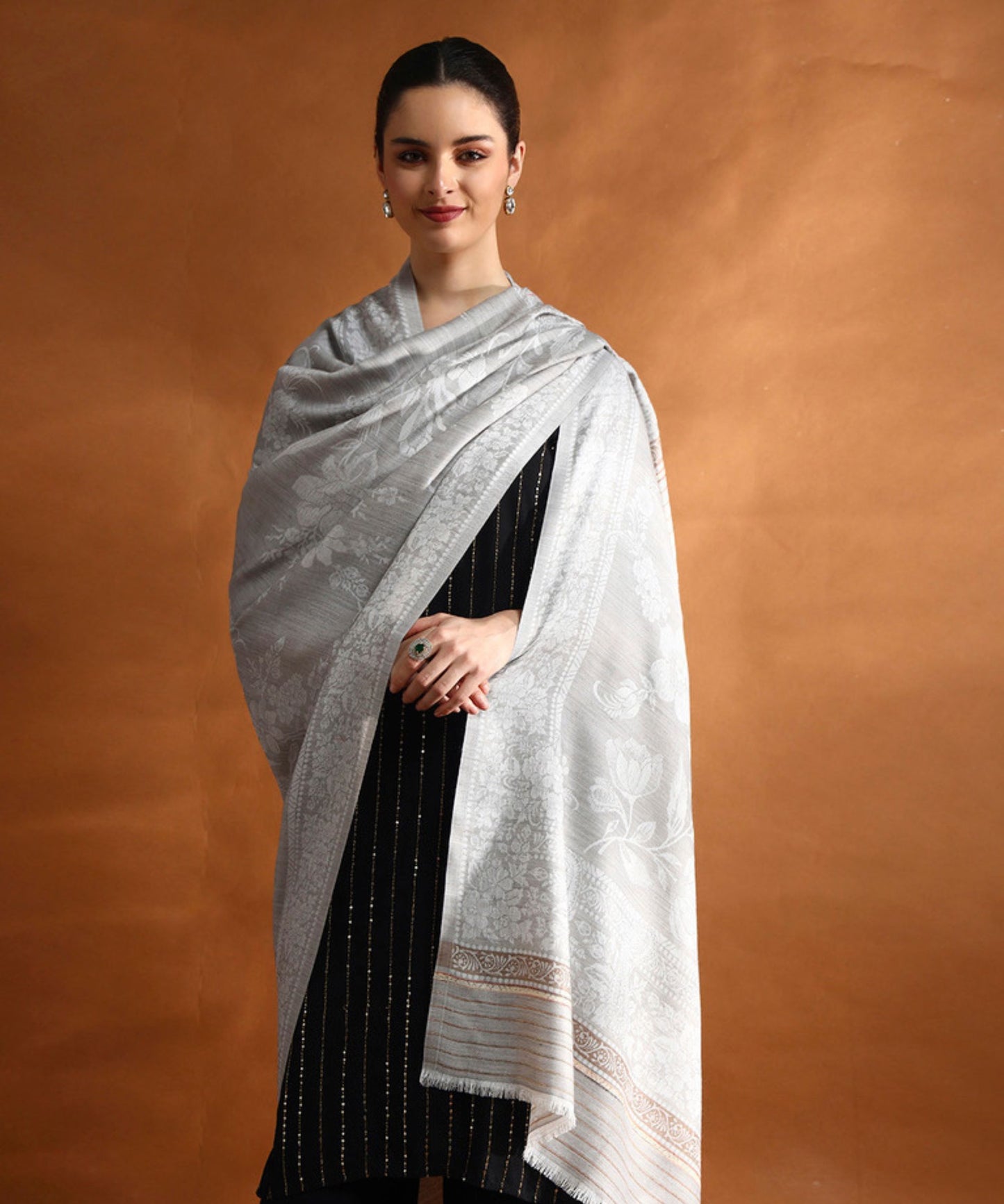 Kanidar - Women's Fine Wool Blend, Tonal Self jall  (Size: 100*200 cm)
