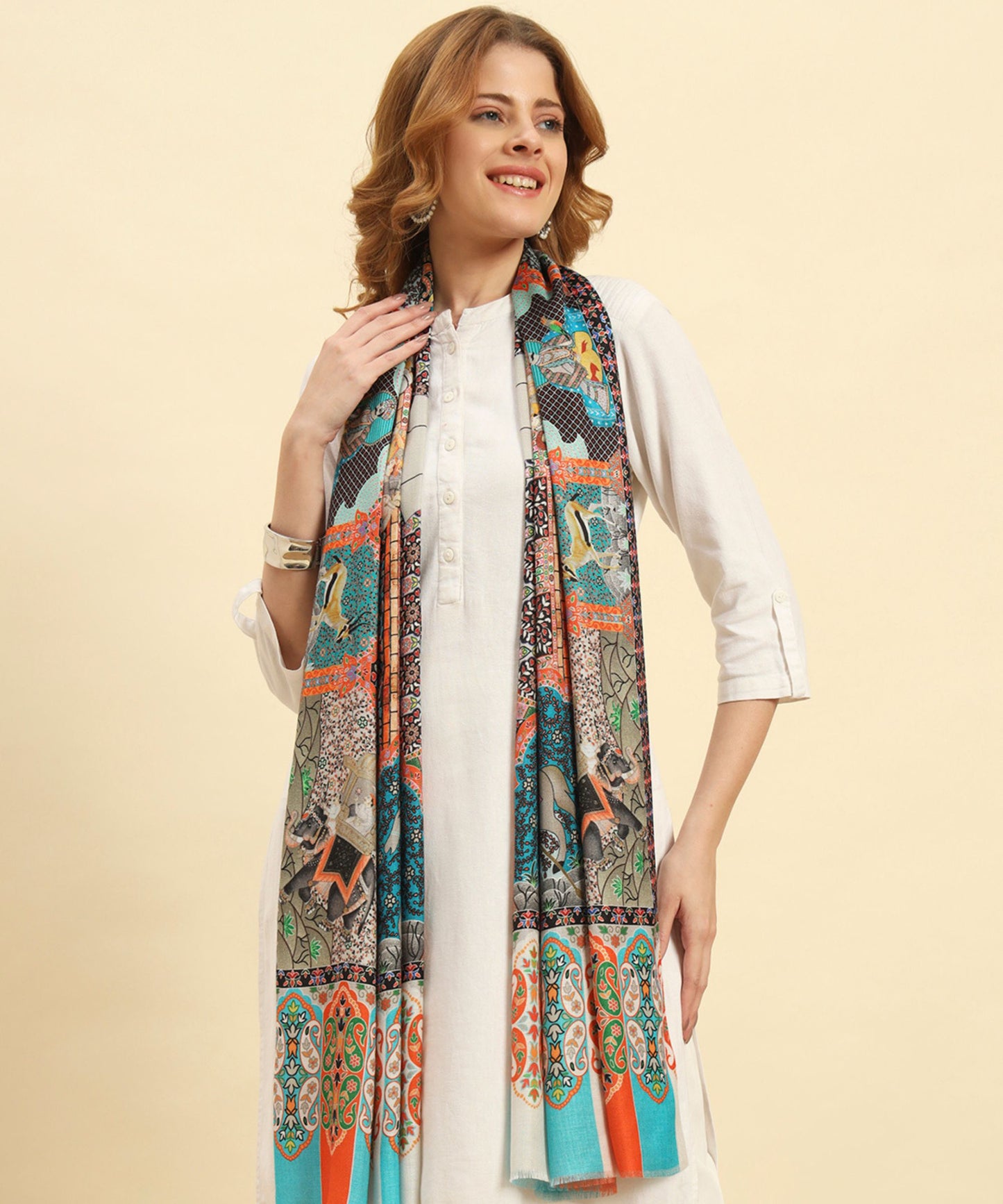 Kanidar- Mughal Darbar Multi Coloured Stole