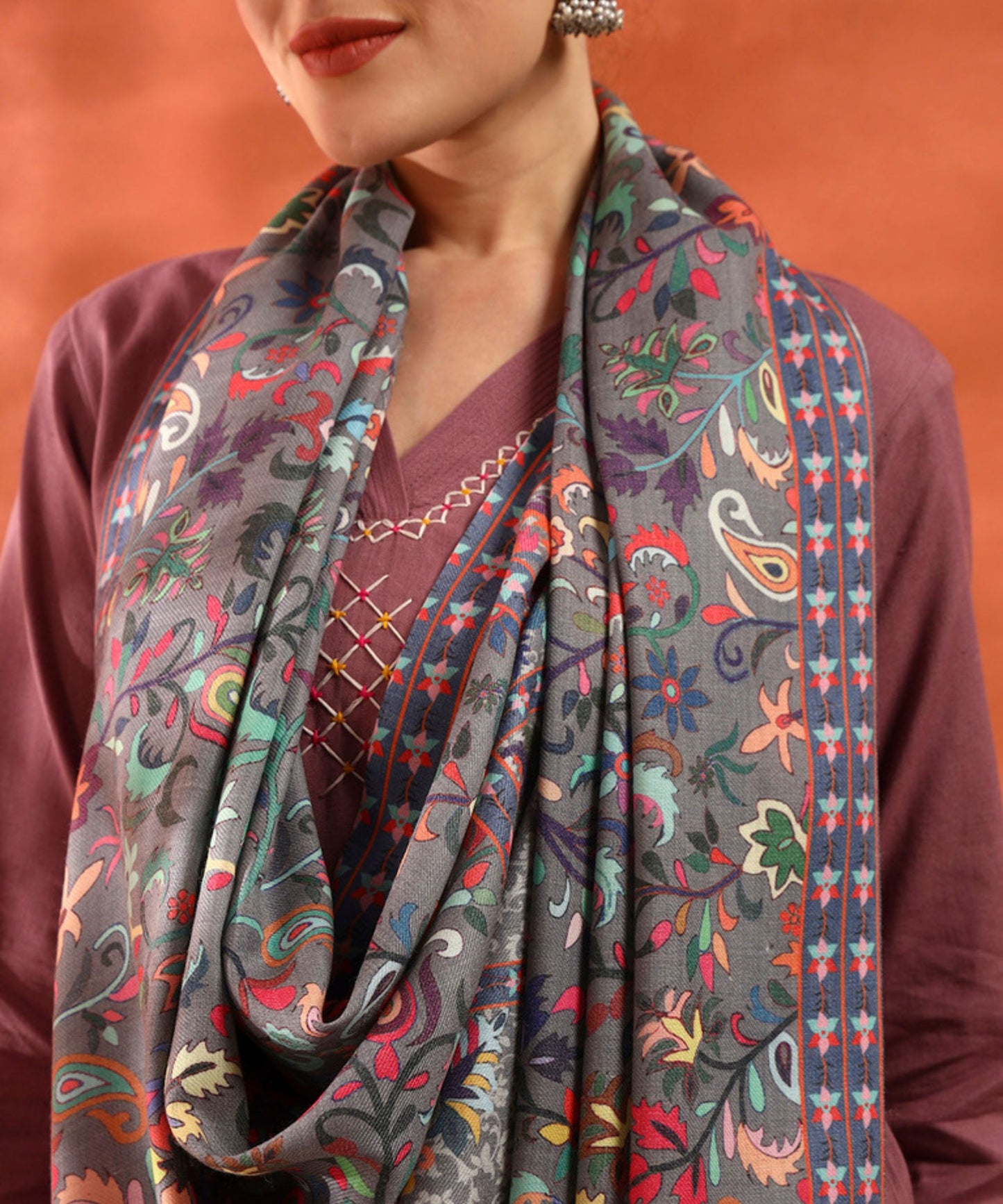 Kanidar- Women Kalamkari Print Multi Coloured Woolen Stole