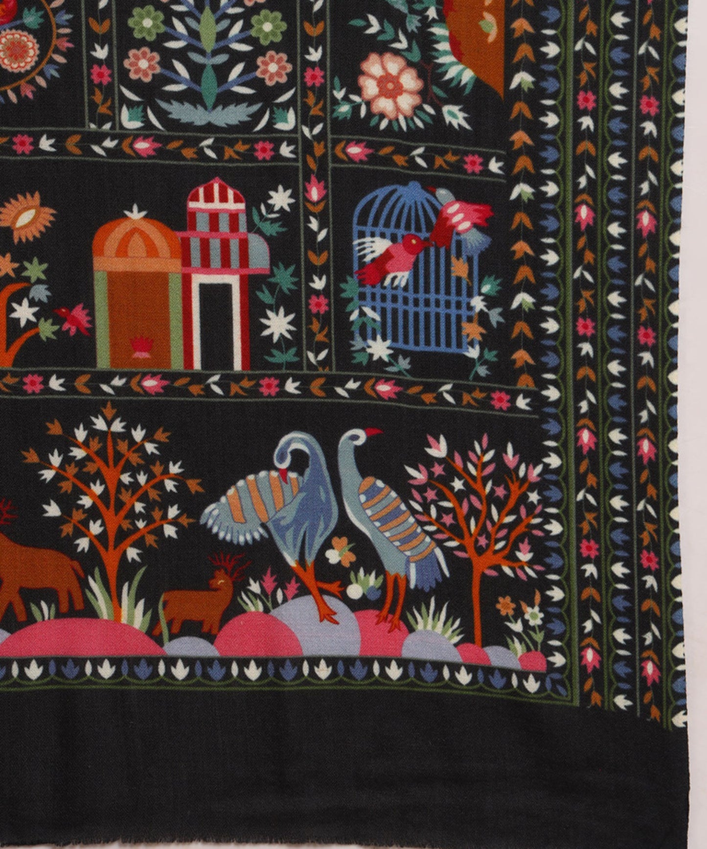 Kanidar- Pure  Wool Bird Garden Designer Shawl For Special Occassions