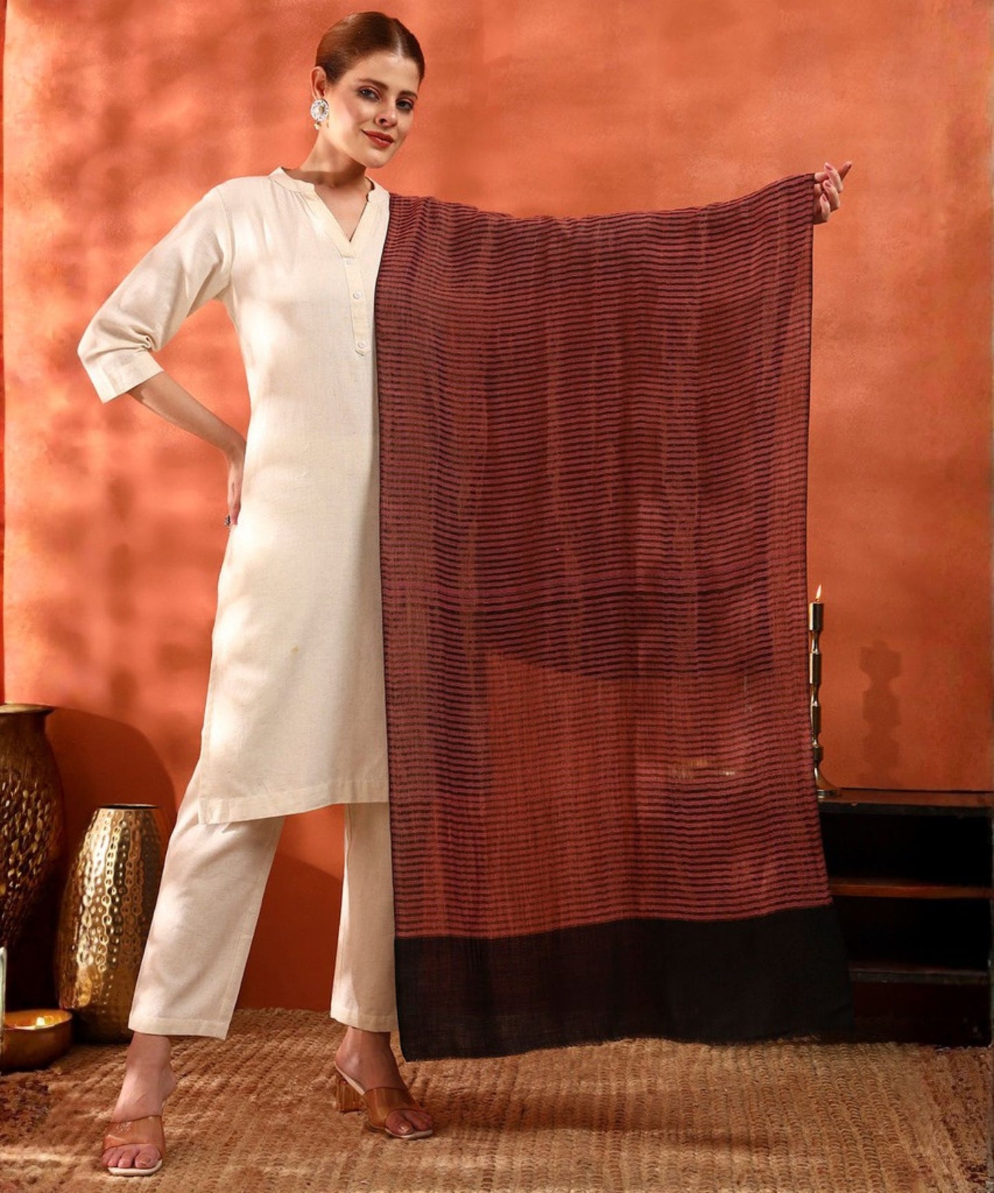 Kanidar- Women's Fine Wool Ethnic Zari Stripes|A Superior Wrap Free Special Box