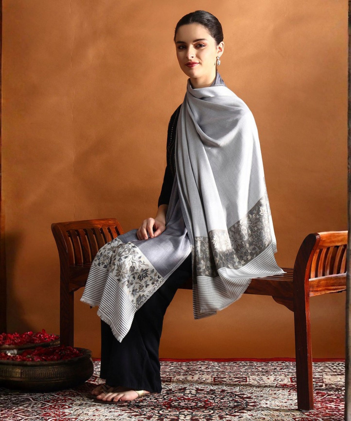 Kanidar- Women's silken Chinar Palla Shawl With Super Soft Feel (100*200 cm) (Add Box With Additional Cost)
