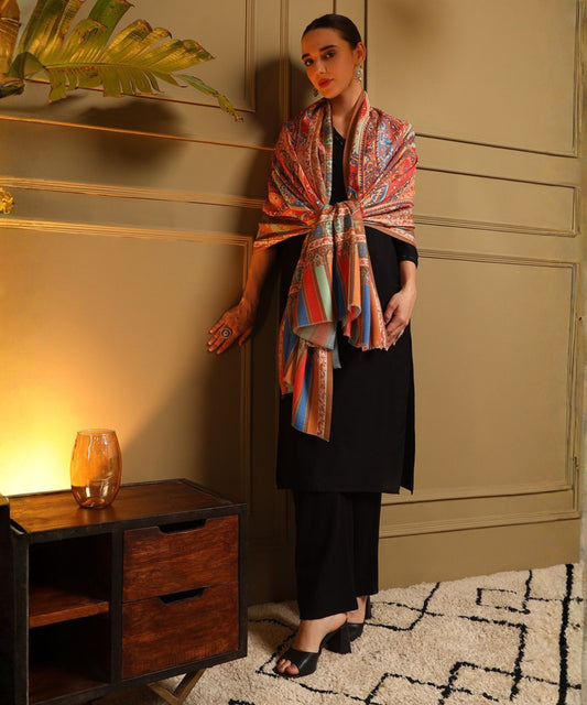 Kanidar- Women's Super Wool kalamkari Printed Cape| Shawl