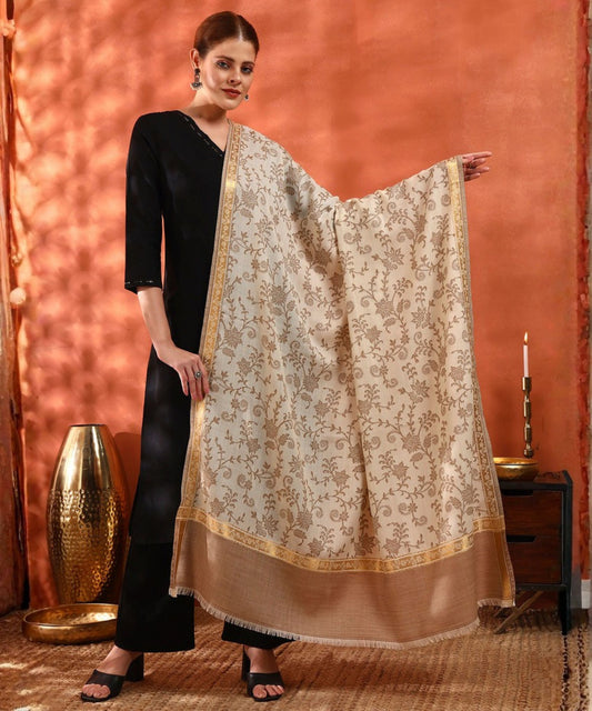 Kanidar- Special Tonal Floral All Over Jall With Zari Border|In Soft Wool