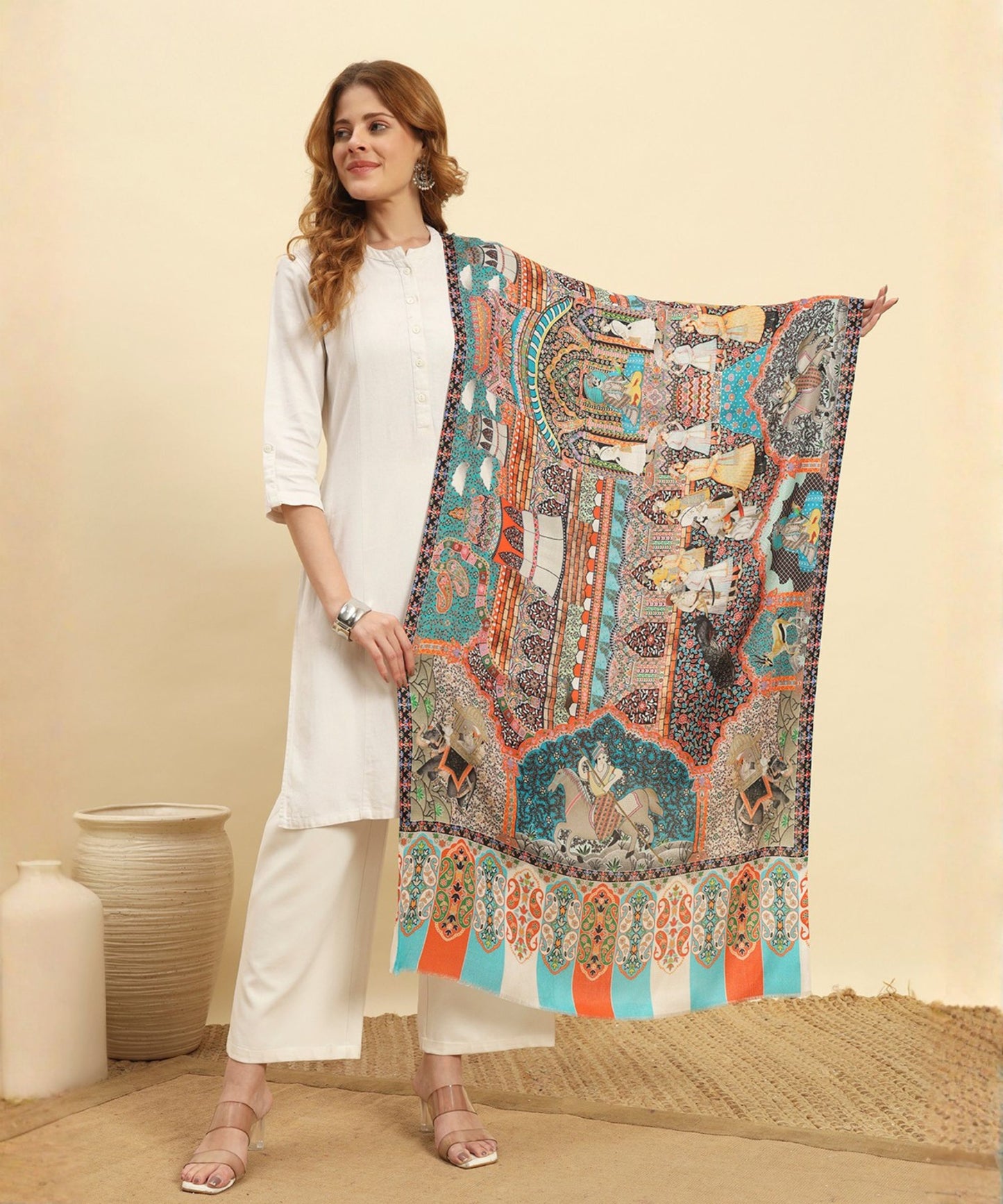 Kanidar- Mughal Darbar Multi Coloured Stole