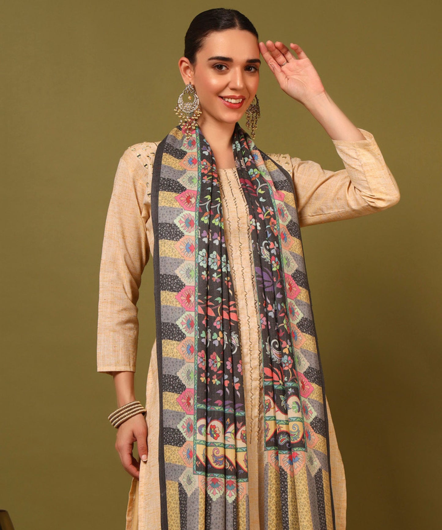 Kanidar- Women's kalamkari Print with Lehar Palla and Leaf Border