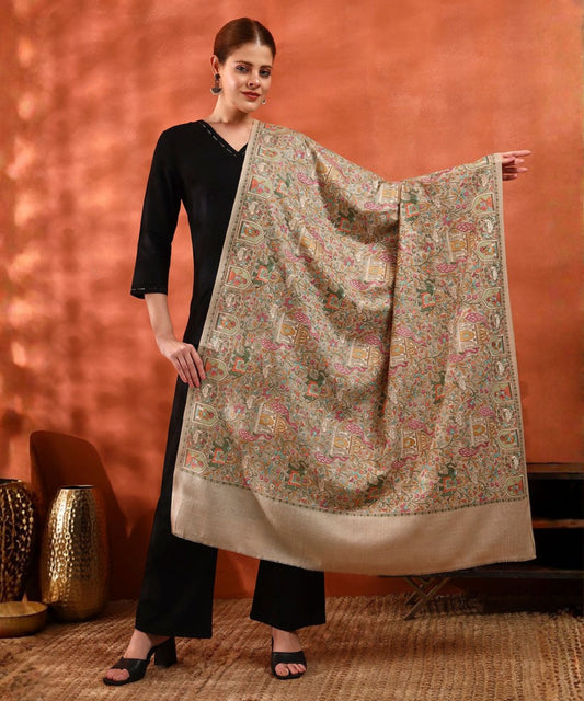 Kanidar- Kalamkari Peacock Special Pashmina Wool Jama Jall Free special Box