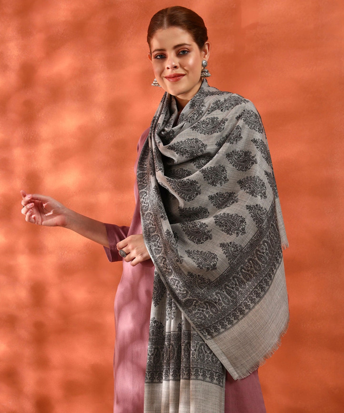 Kanidar- Women's Paisely All Over Wool Blend Jall Specially Woven With Kashmiri Look