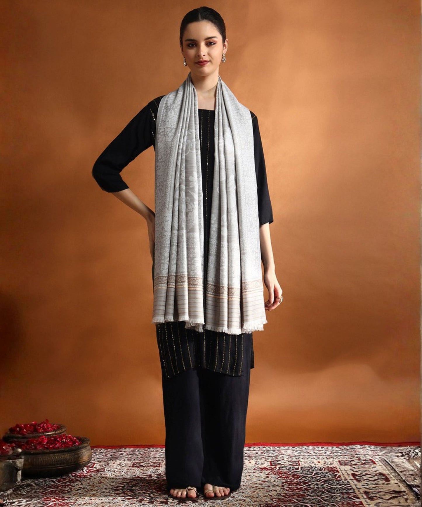 Kanidar - Women's Fine Wool Blend, Tonal Self jall  (Size: 100*200 cm)
