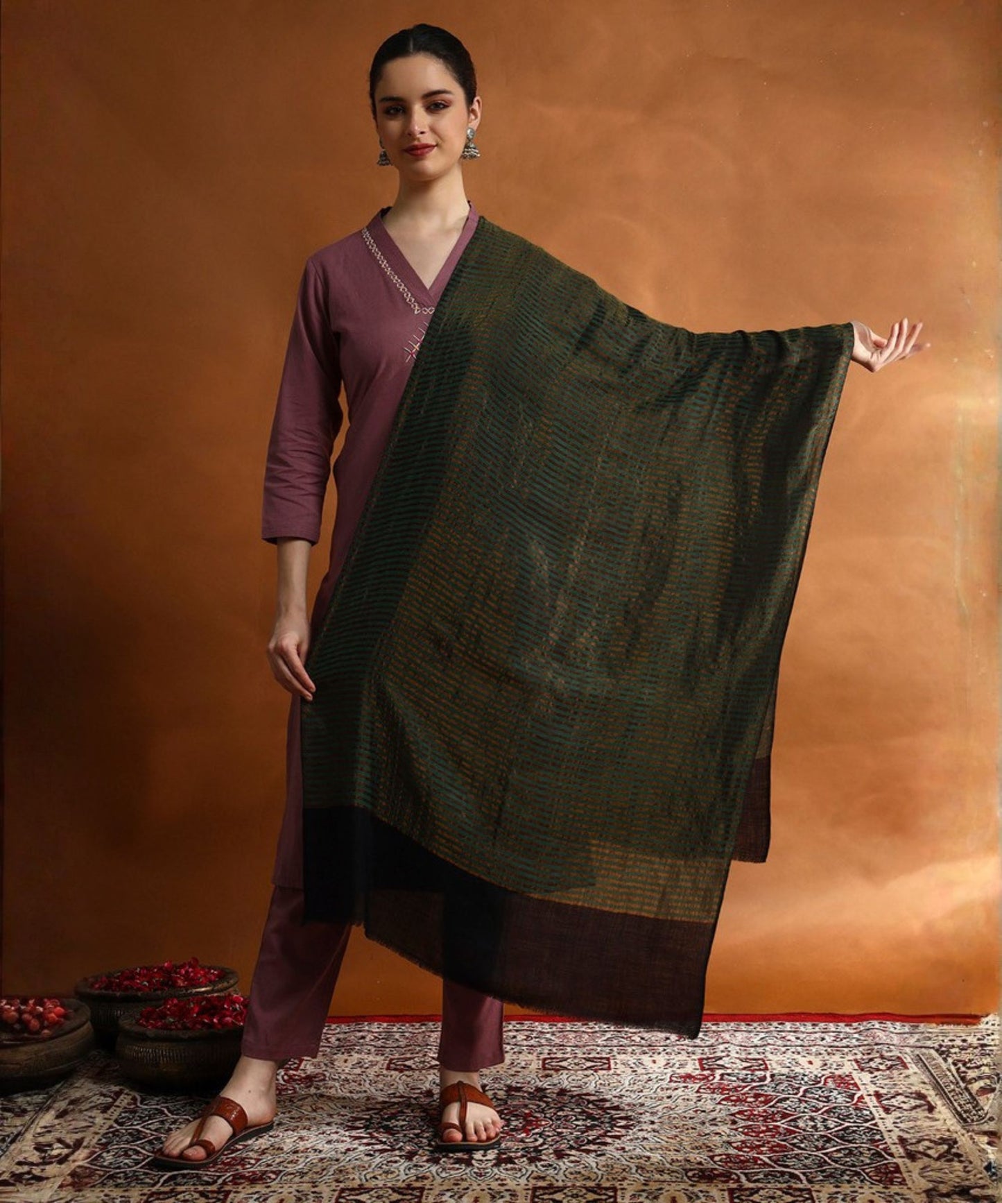 Kanidar- Women's Fine Wool Ethnic Zari Stripes|A Superior Wrap Free Special Box