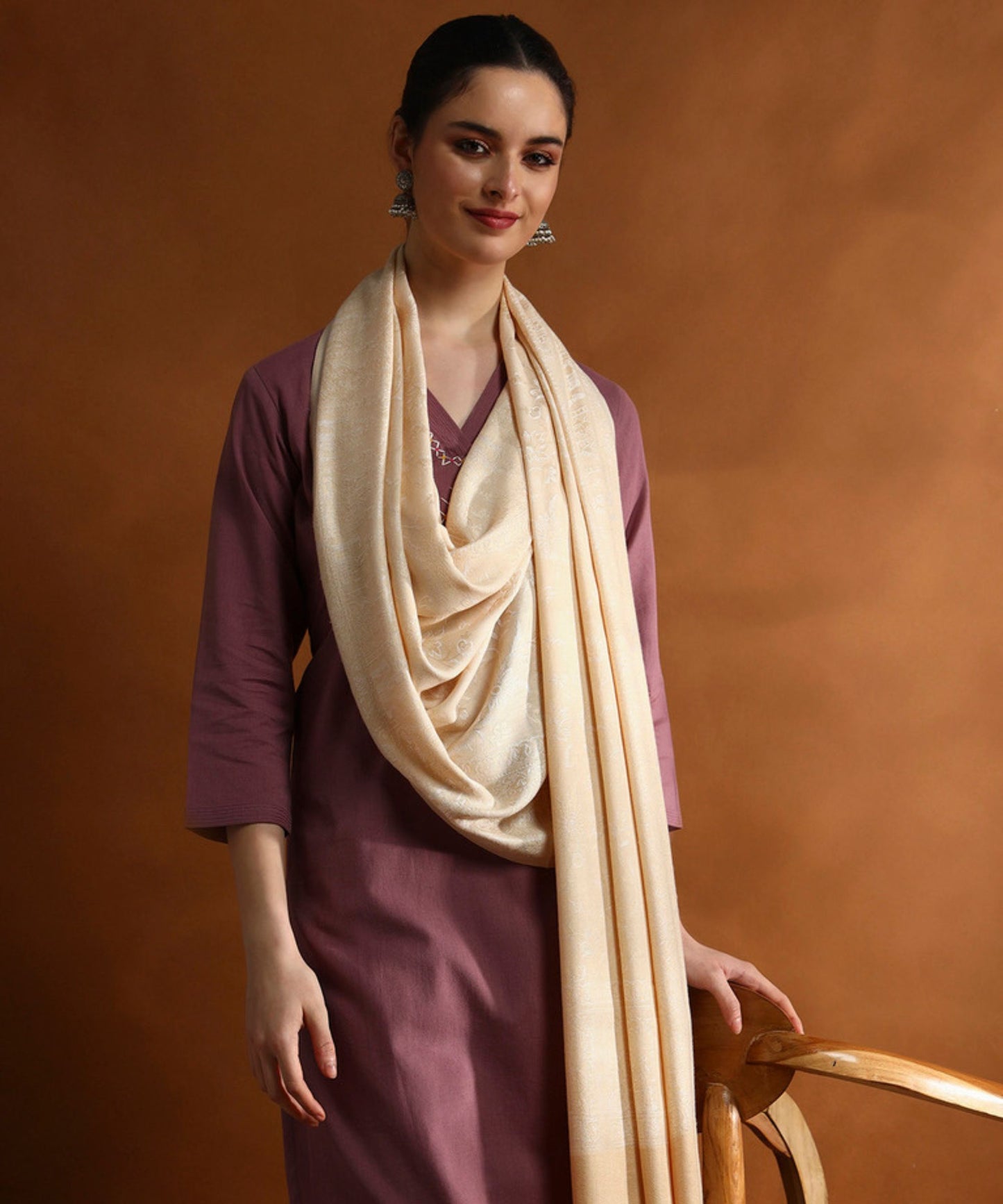 Kanidar- Beige Self Silken Softy Stole
