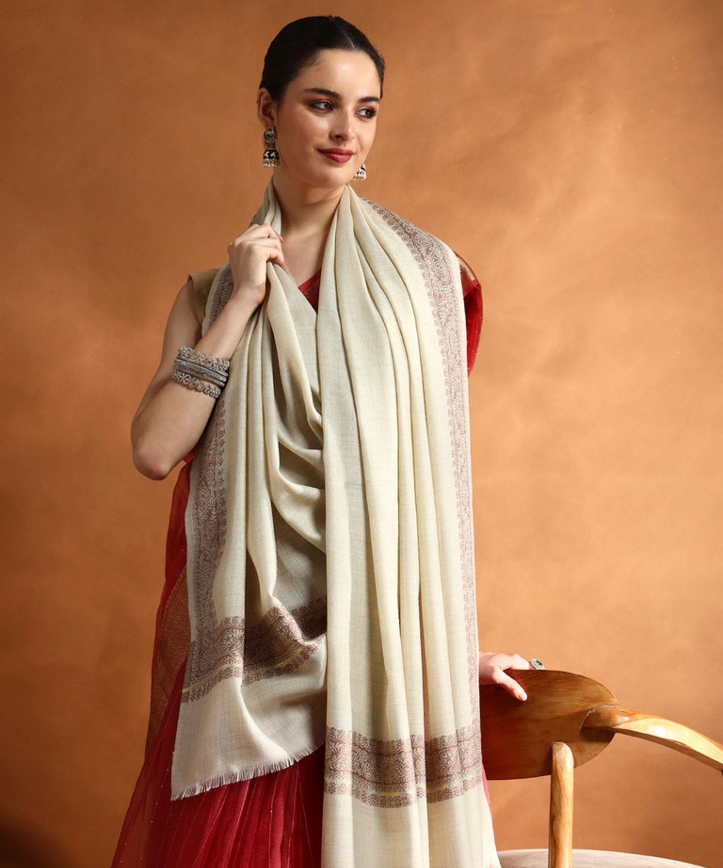 Kanidar- Women's  Wool Blend Amby Phool Traditional Dour Dar (100*200 cm)