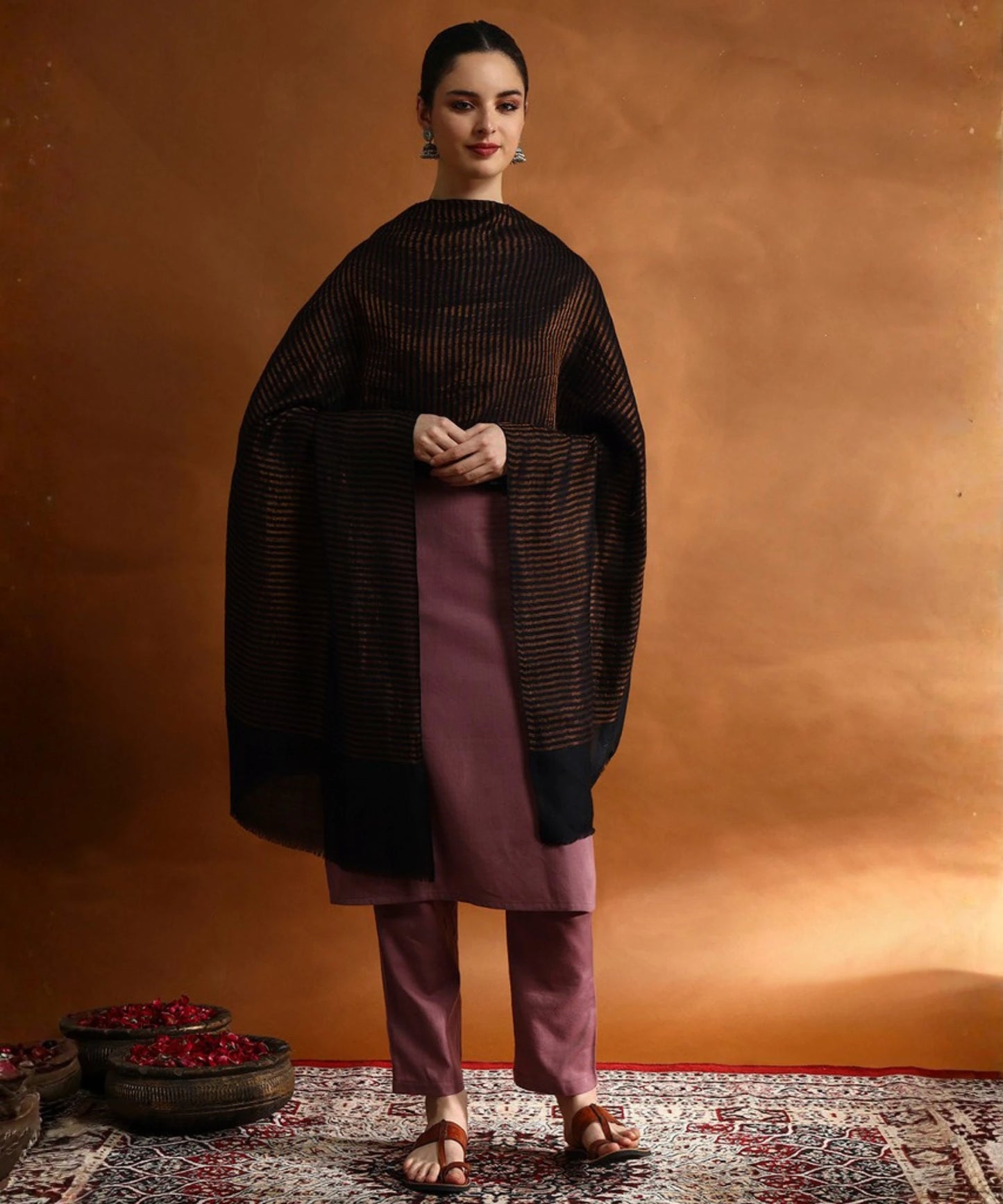 Kanidar- Women's Fine Wool Ethnic Zari Stripes|A Superior Wrap Free Special Box