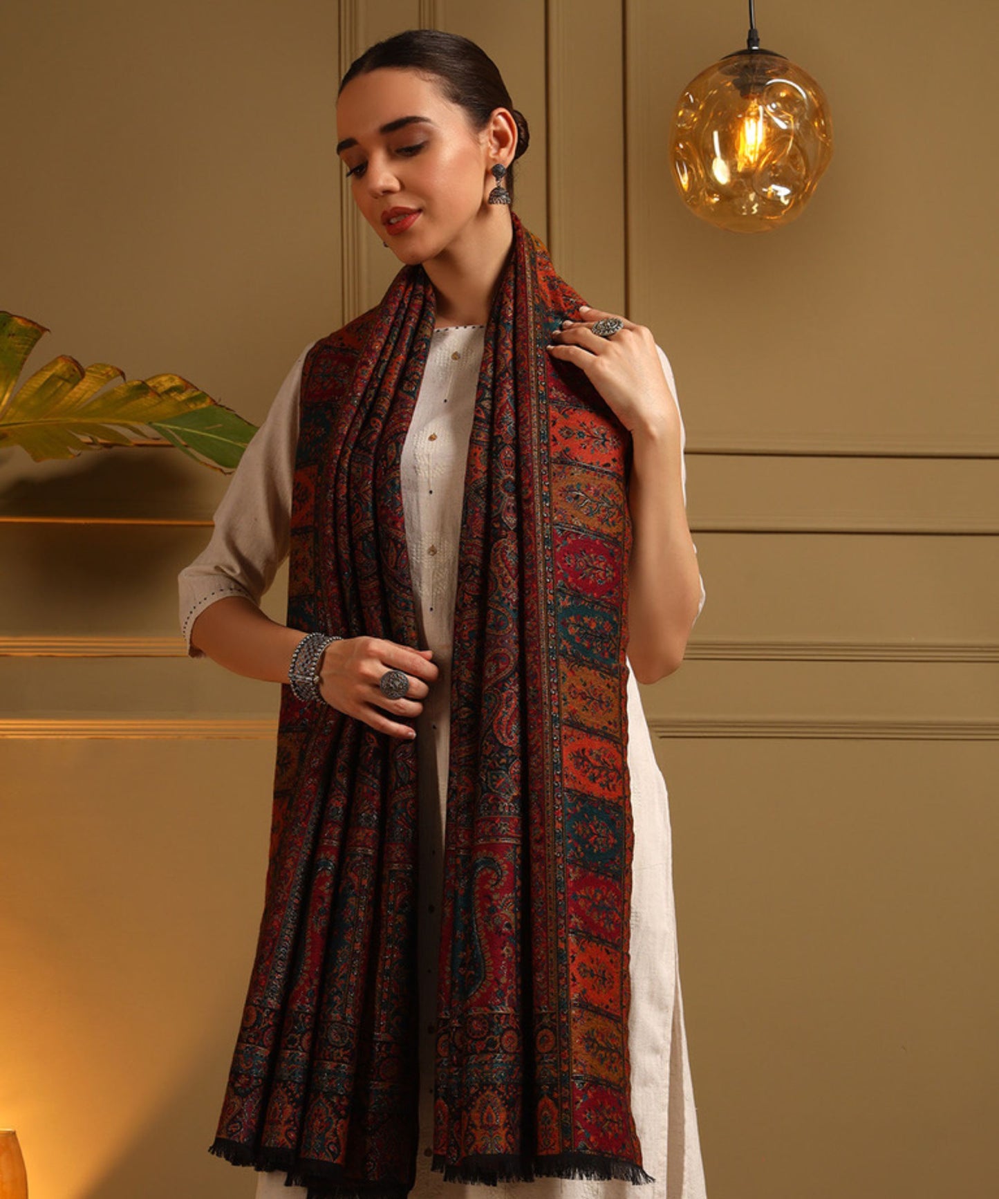 Kanidar- Super Wool Carpet Kashmiri Kani Jama With Shimmer Touch of Zari