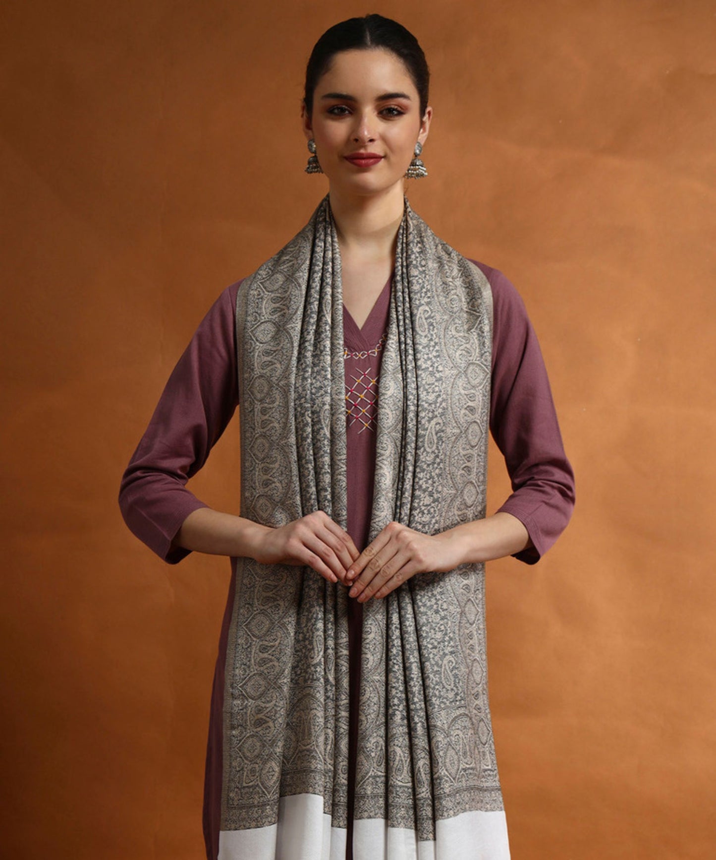 Kanidar-  Women's Silken Stole| All Over Badami Jall Traditional Kashmiri Style (Add Box with Additional Cost)