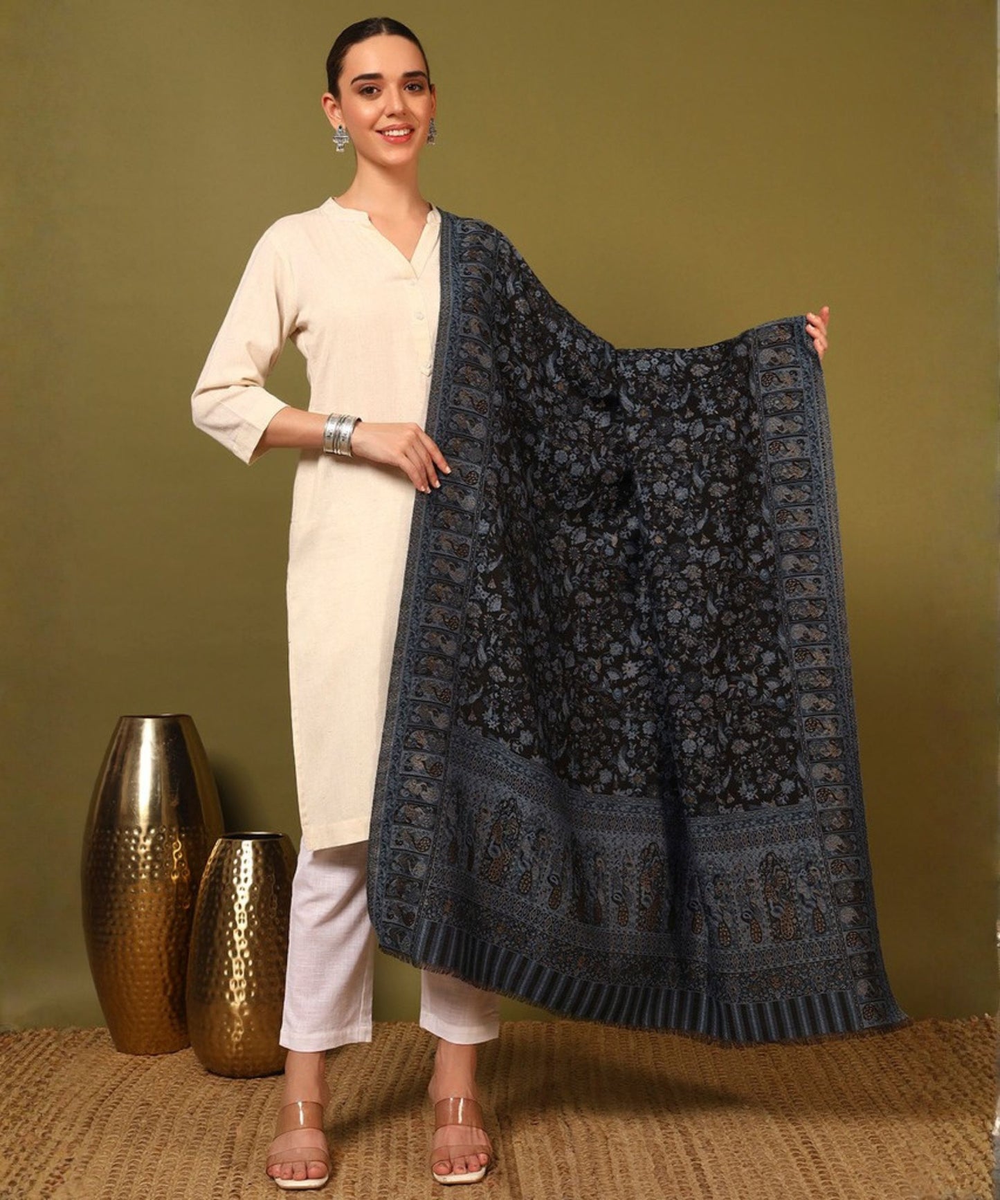 Kanidar- Women's Antique Jamawar Shawl| Glorious Combinations of Prussian Blues