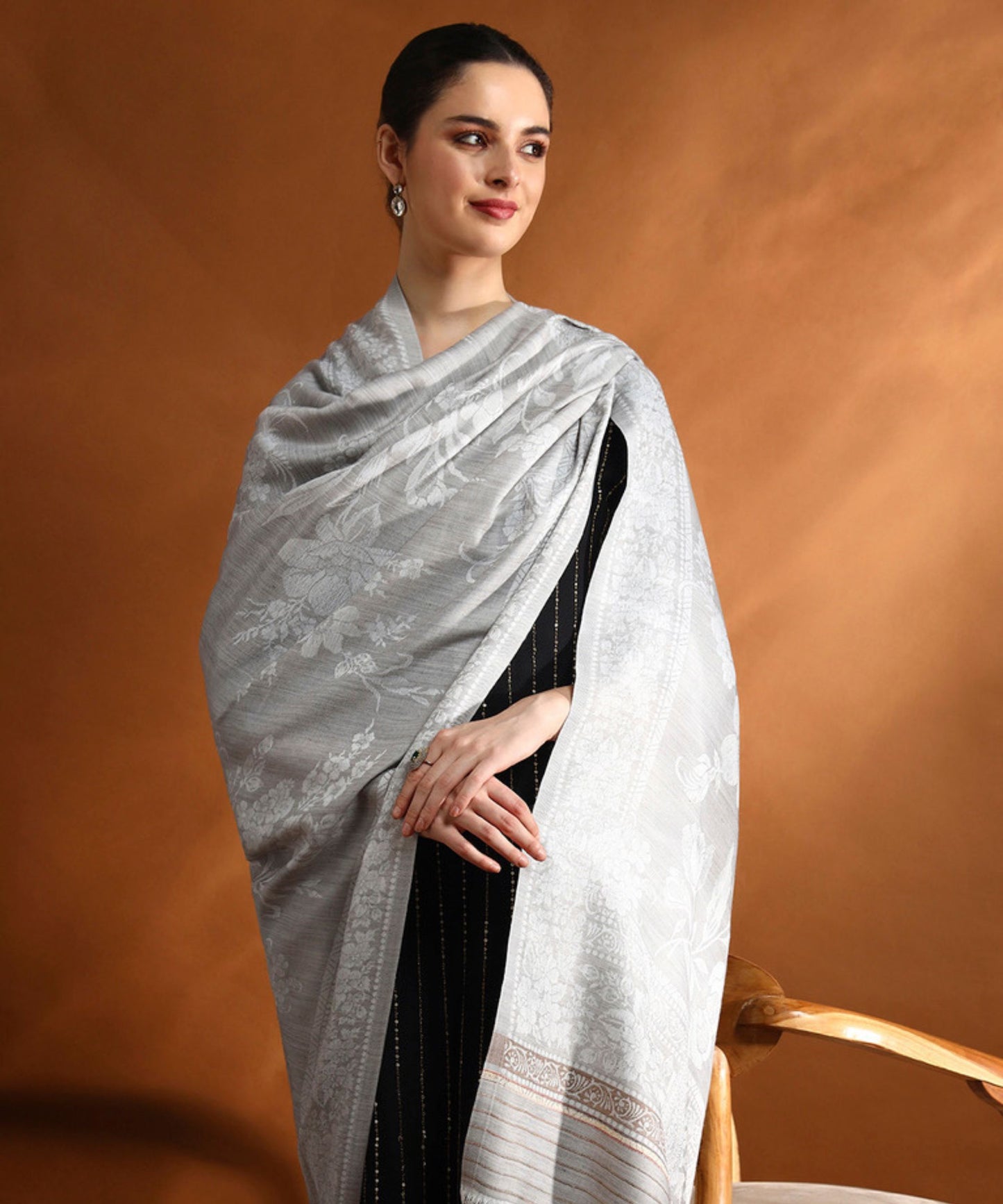 Kanidar - Women's Fine Wool Blend, Tonal Self jall  (Size: 100*200 cm)