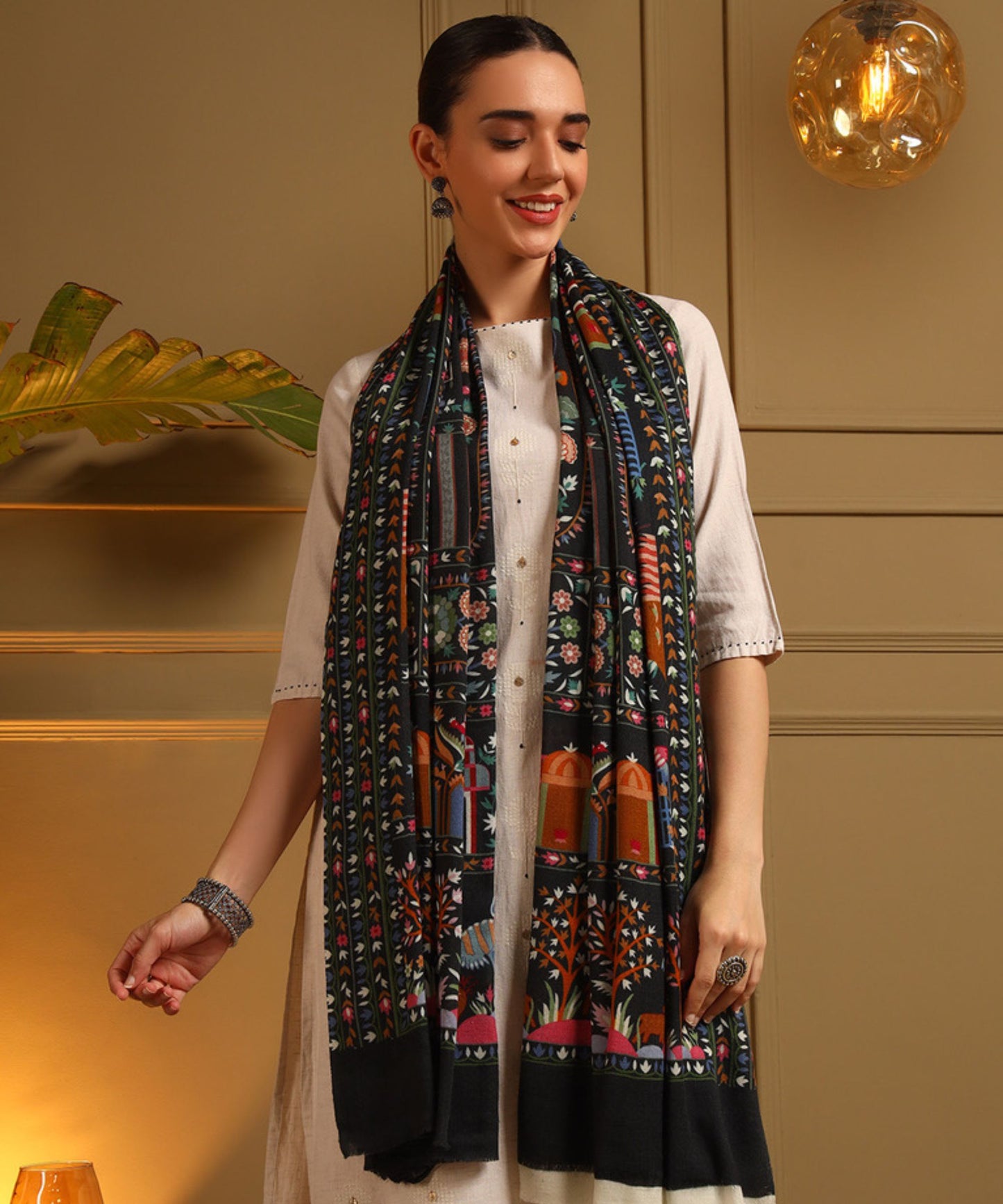 Kanidar- Pure  Wool Bird Garden Designer Shawl For Special Occassions