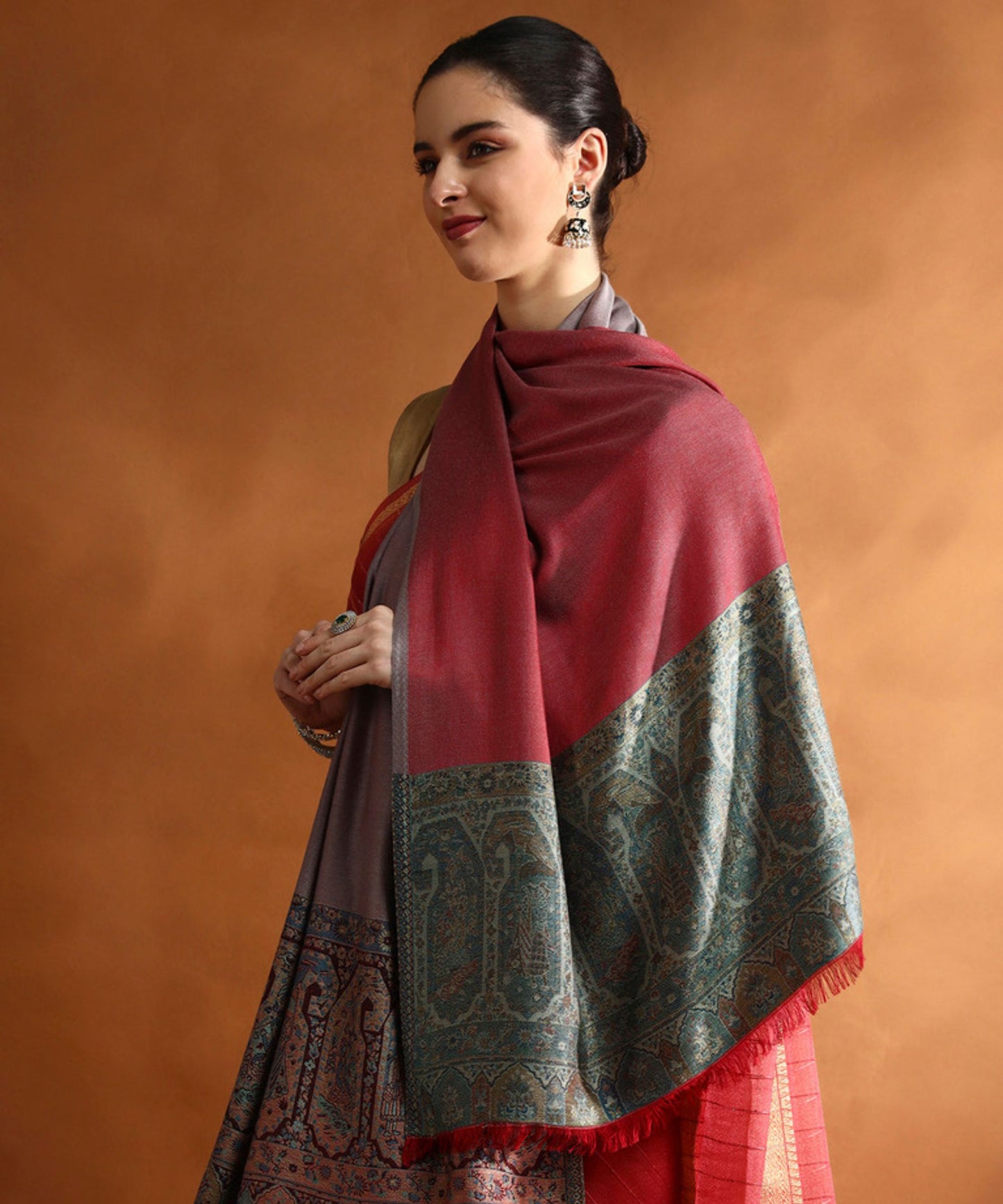 Kanidar- Women's  Silken Touch Reversible Paisely Palla Stole (70*195 cm)bSpecial Gifting Box Free