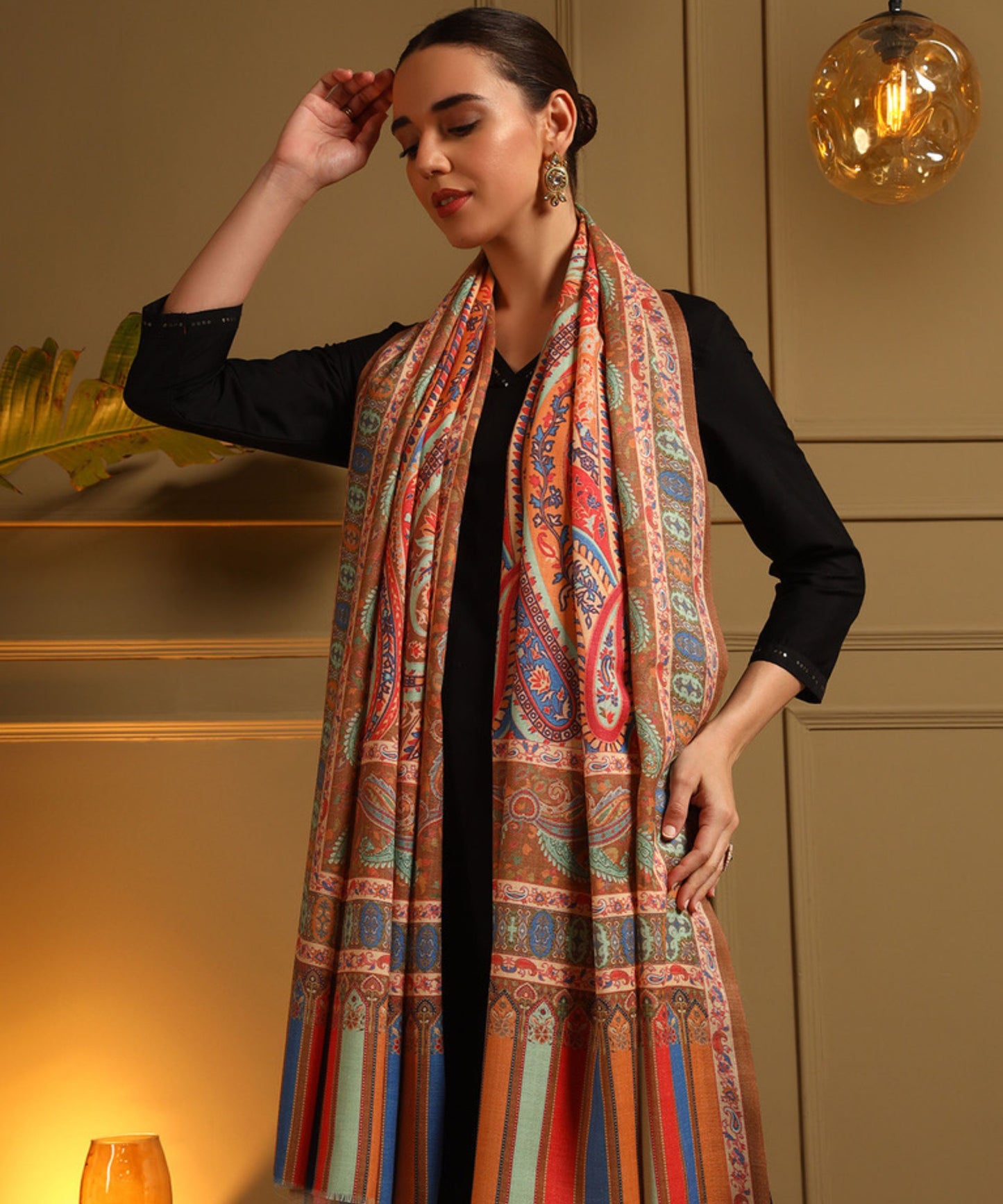 Kanidar- Women's Super Wool kalamkari Printed Cape| Shawl