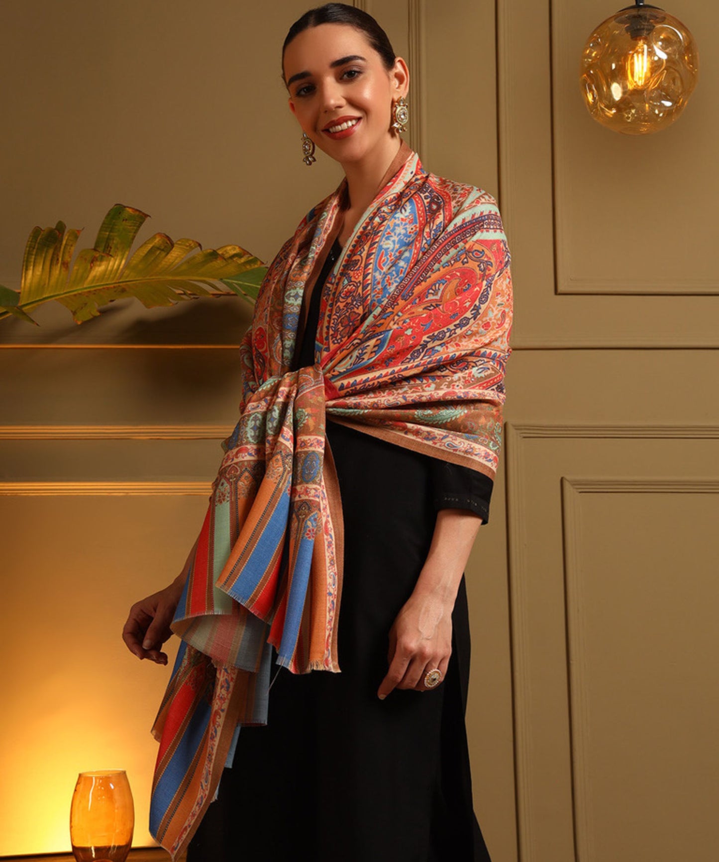 Kanidar- Women's Super Wool kalamkari Printed Cape| Shawl