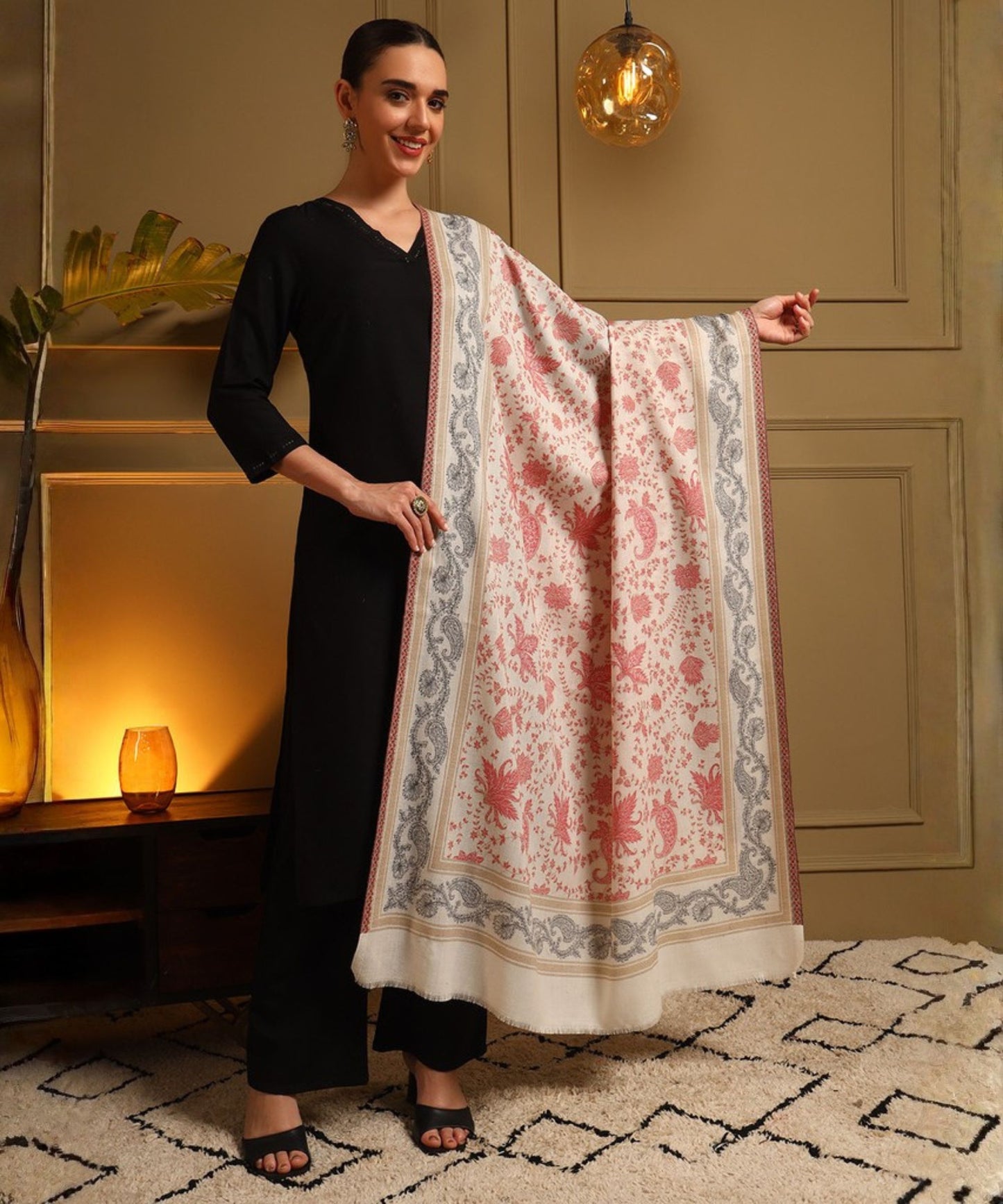 Kanidar- Kalamkari Weave Border With Contrast All Over Paisely Flower Jall