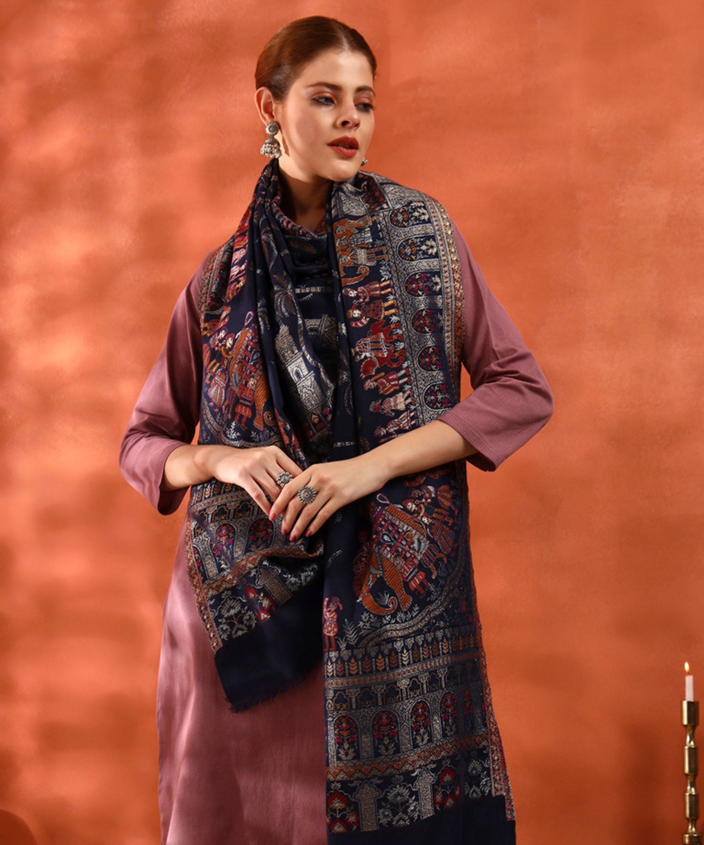 Kanidar - Women's Mughal Darbar, With Gold & Silver Ethnic Blend  (Size: 100*200 cm)