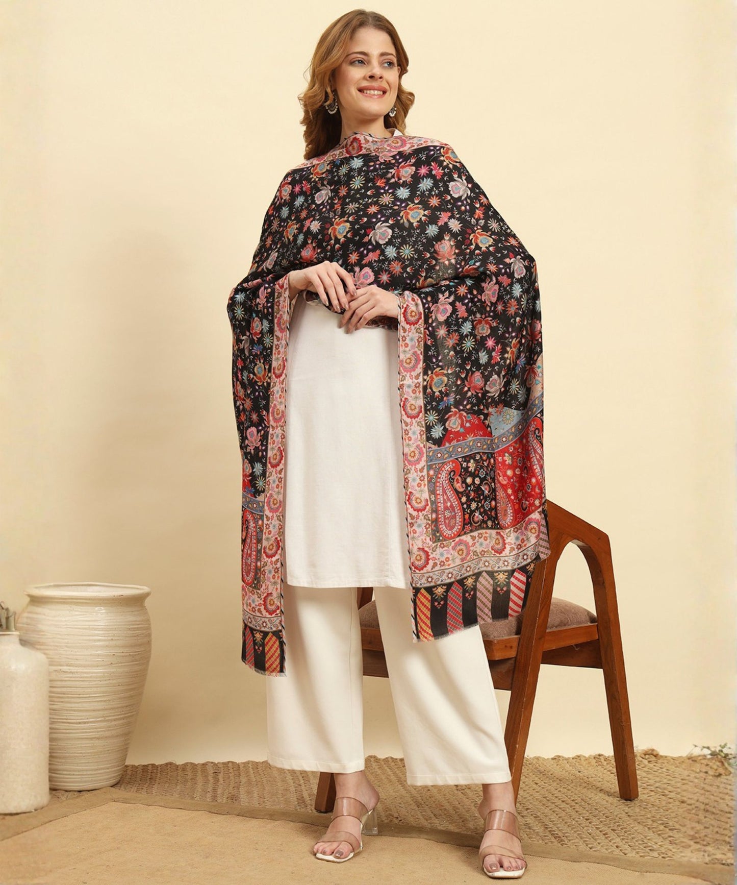 Kanidar- Floral Kashmiri Print Stole