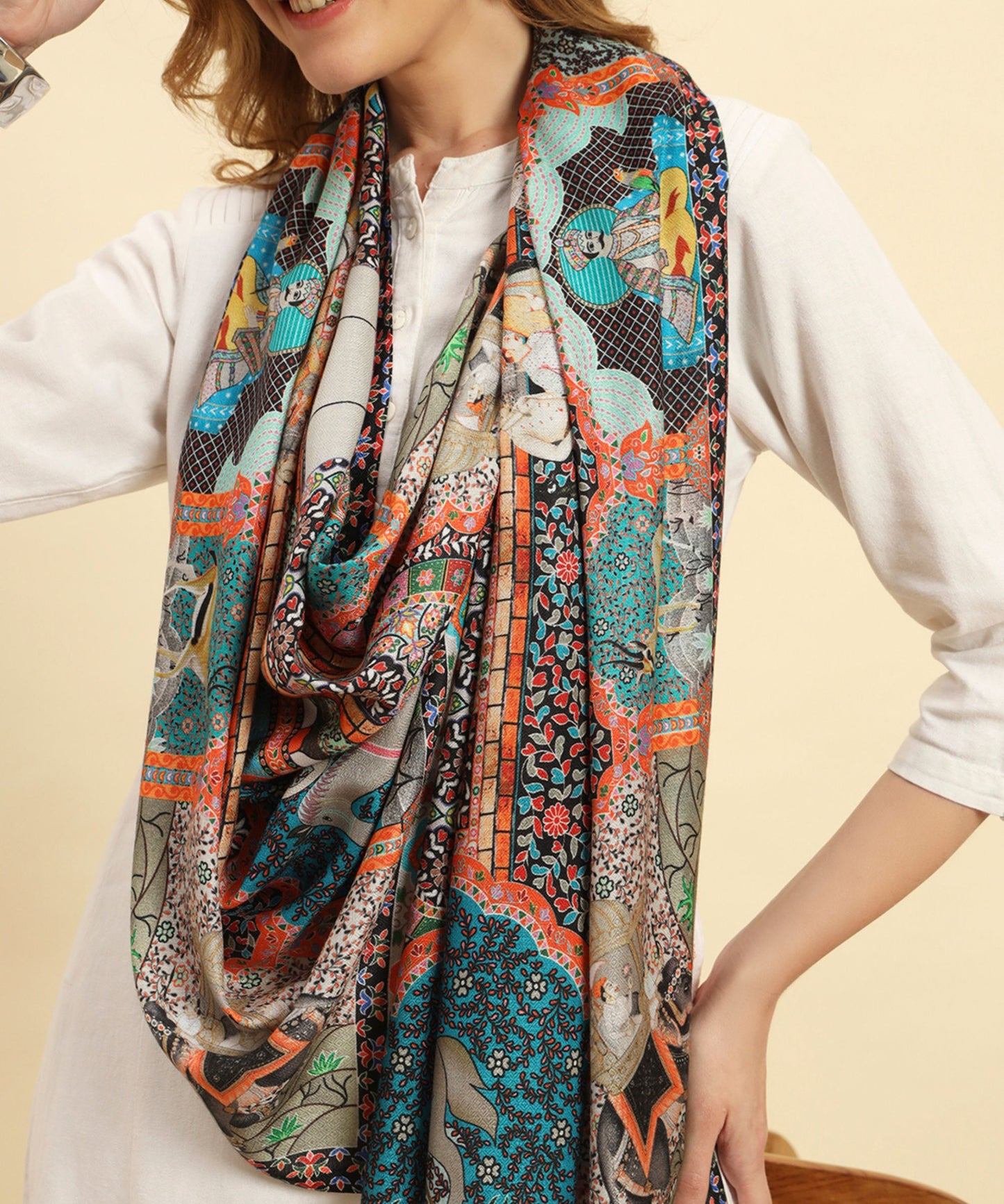 Kanidar- Mughal Darbar Multi Coloured Stole