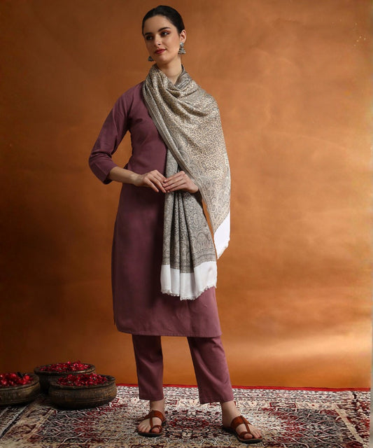 Kanidar-  Women's Silken Stole| All Over Badami Jall Traditional Kashmiri Style (Add Box with Additional Cost)