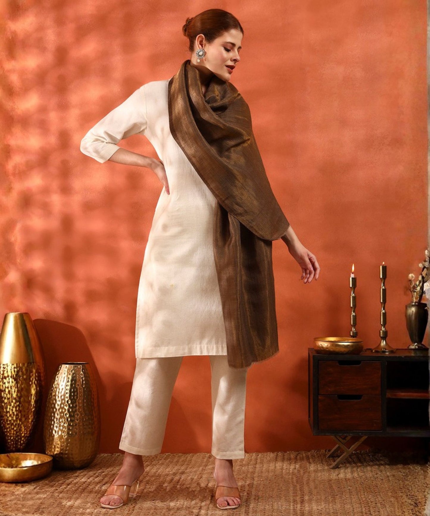 Kanidar- Women's Fine Wool Zari Reversible Moonlight Stole (Add box with additional cost)