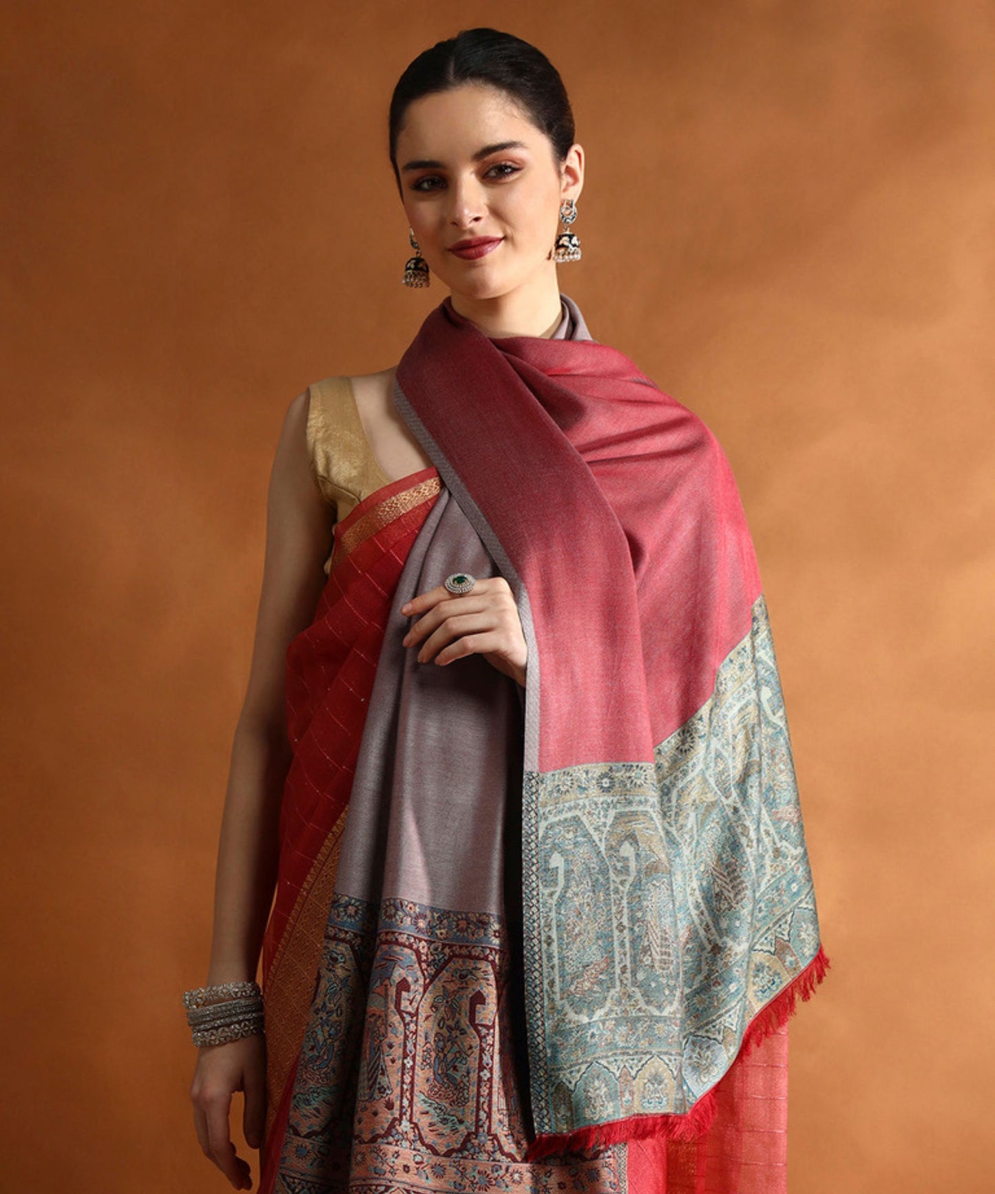 Kanidar- Women's  Silken Touch Reversible Paisely Palla Stole (70*195 cm)bSpecial Gifting Box Free