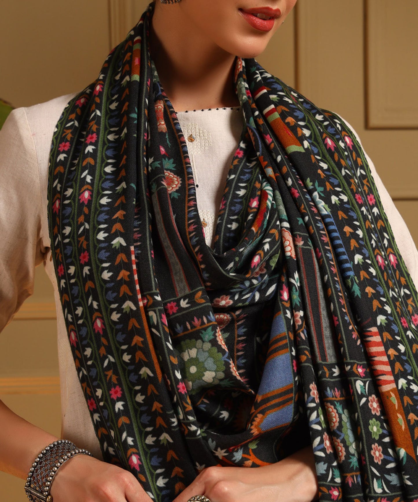 Kanidar- Pure  Wool Bird Garden Designer Shawl For Special Occassions