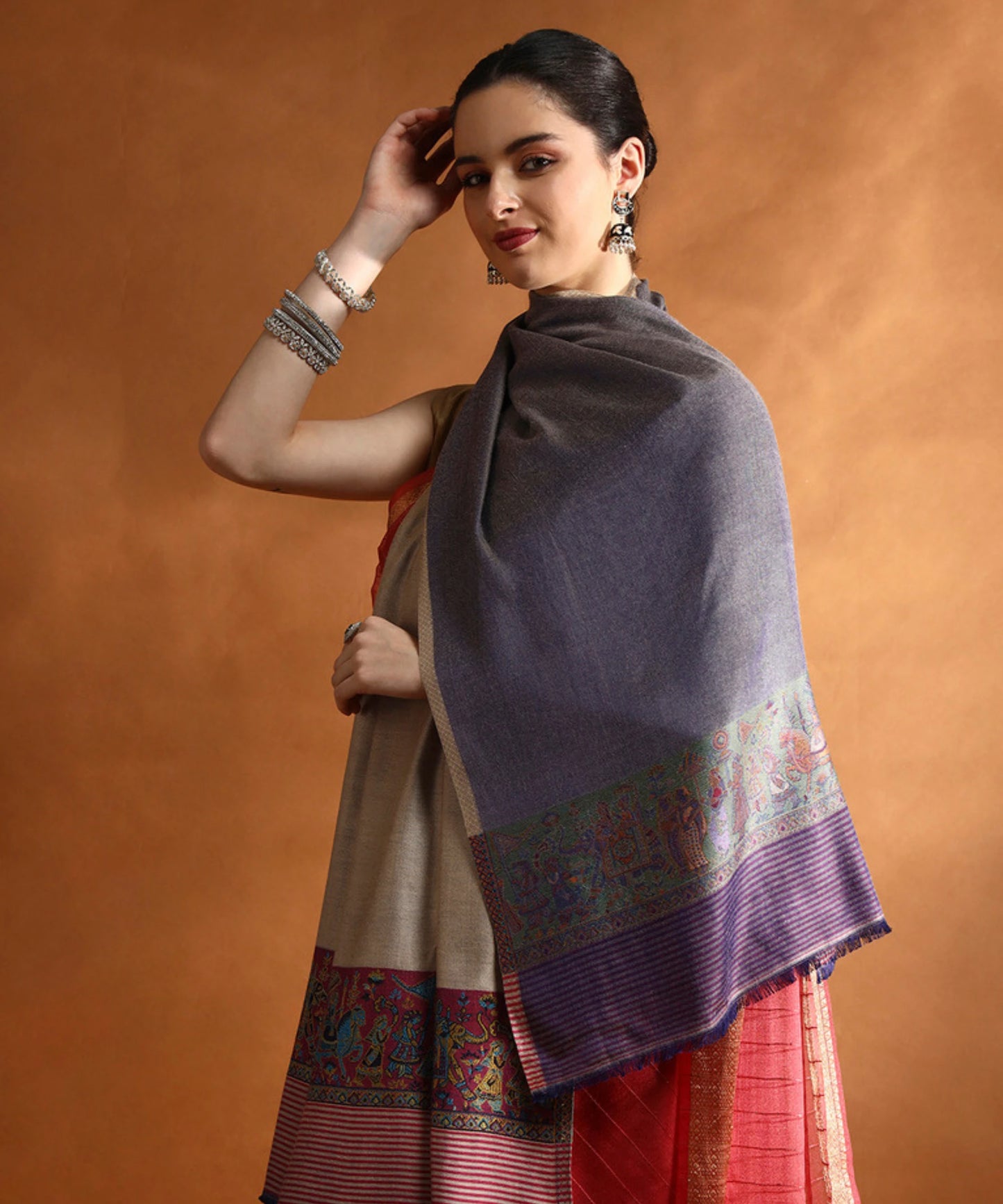 Kanidar- Women's  Silken Barat Palla Stole With super Soft Feel (70*195 cm) Special Gifting Box Free