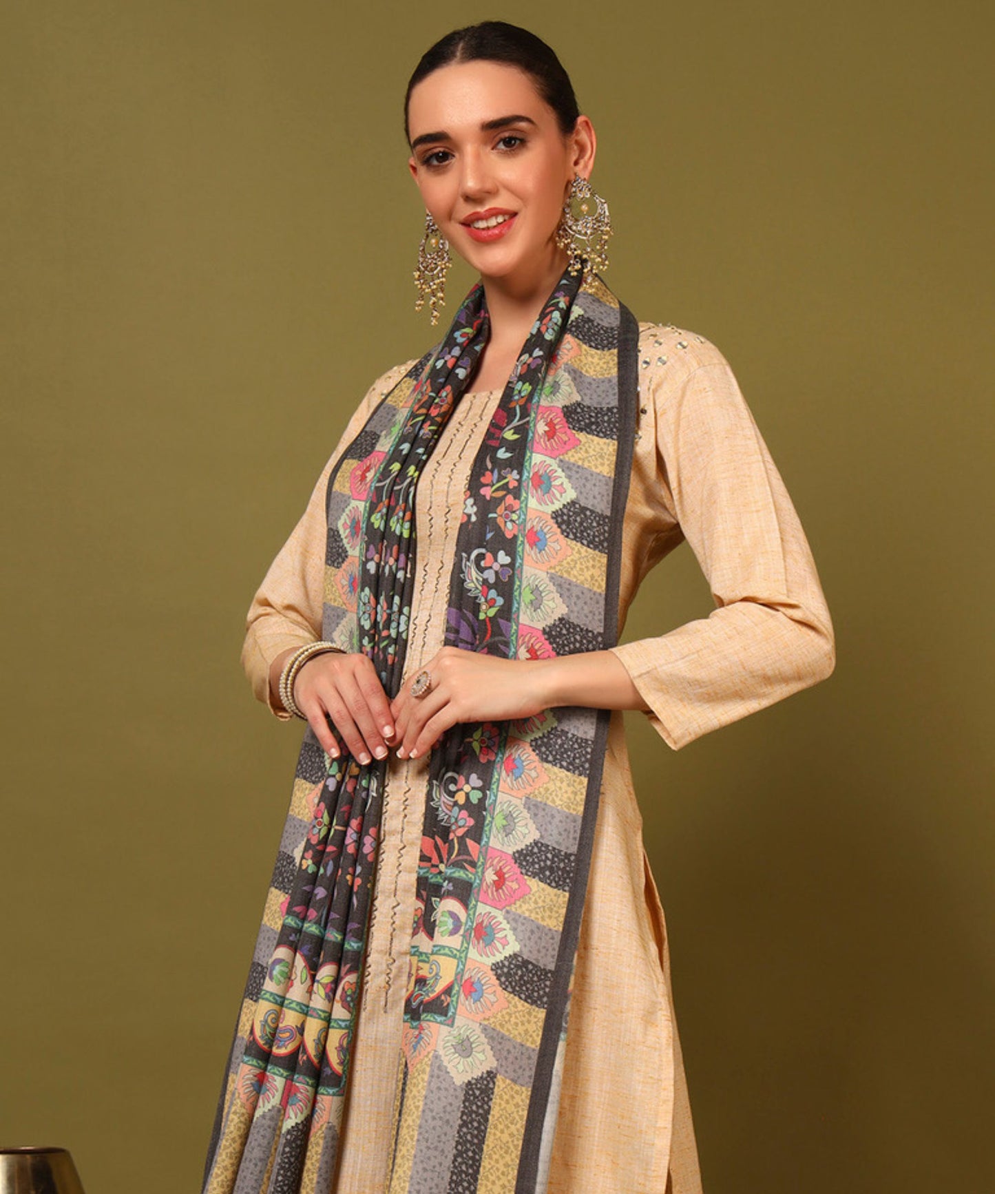 Kanidar- Women's kalamkari Print with Lehar Palla and Leaf Border