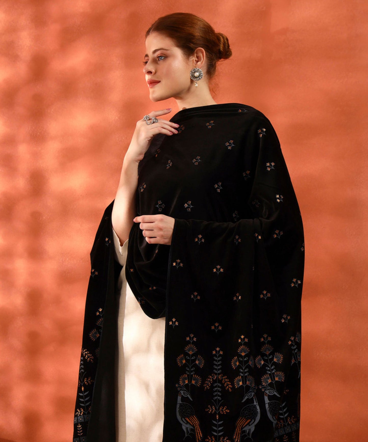 Kanidar- Women's Velvet Peacock Elegant Party Wear Stole