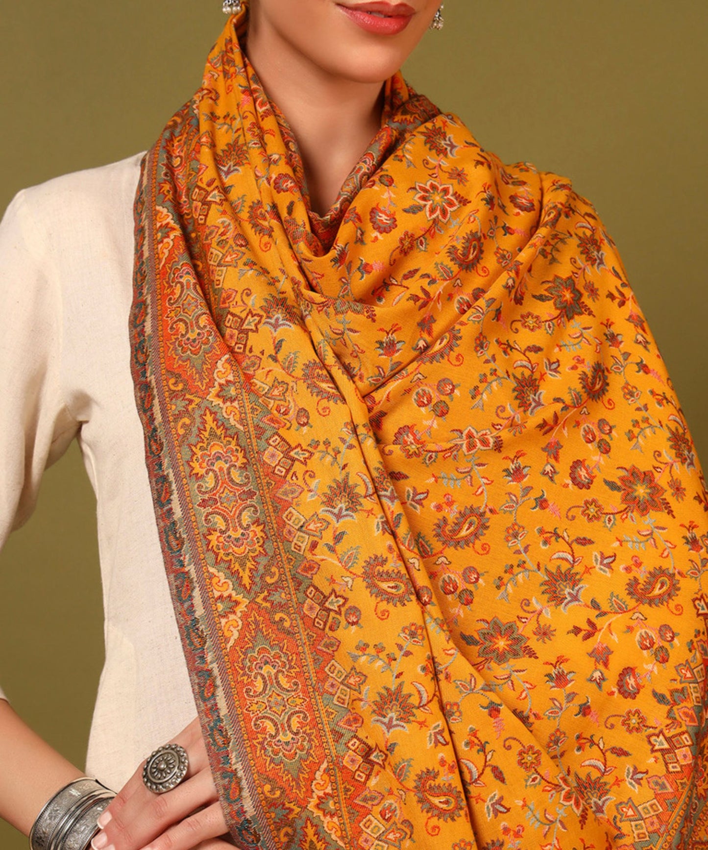 Kanidar- Women's Kashmiri Kani Sangeen Multi Flower Jama