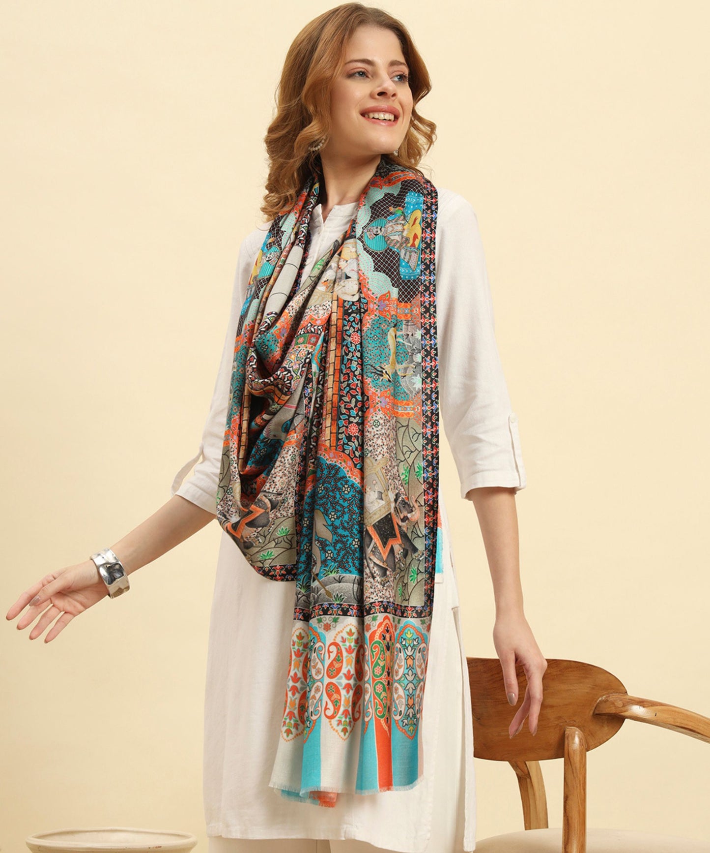 Kanidar- Mughal Darbar Multi Coloured Stole