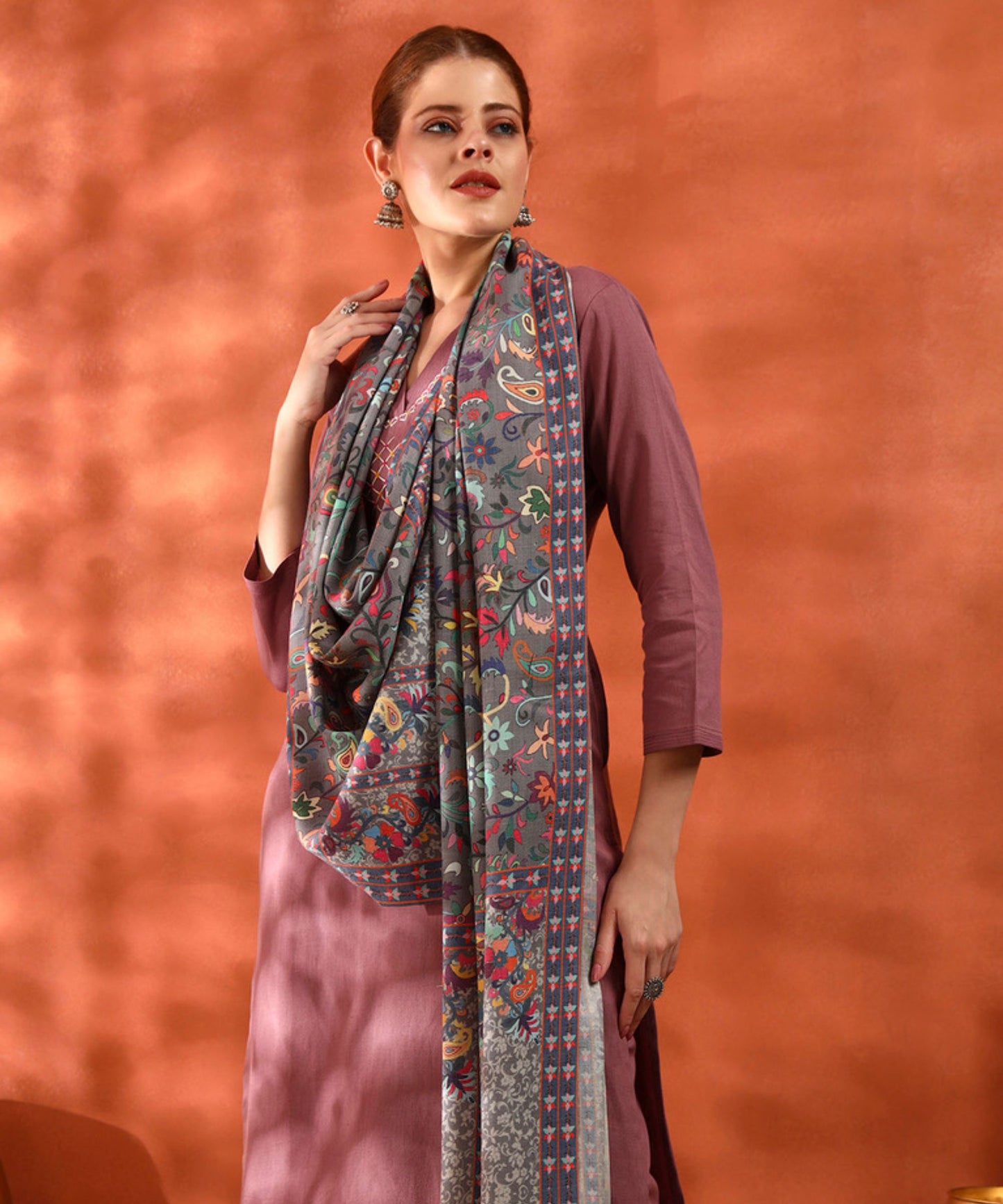 Kanidar- Women Kalamkari Print Multi Coloured Woolen Stole
