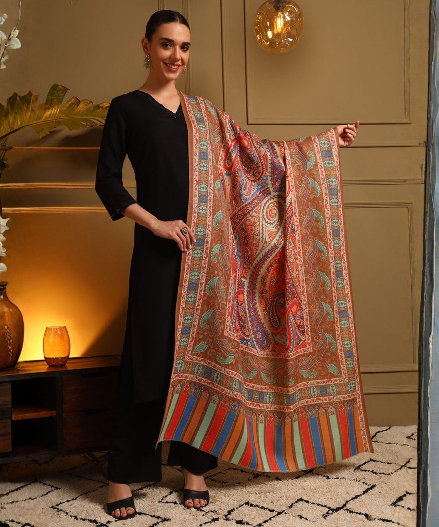Kanidar- Women's Super Wool kalamkari Printed Cape| Shawl