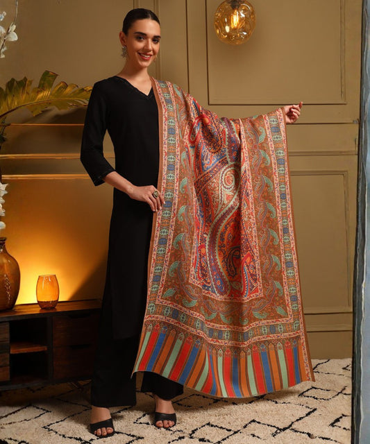 Kanidar- Women's Super Wool kalamkari Printed Cape| Shawl