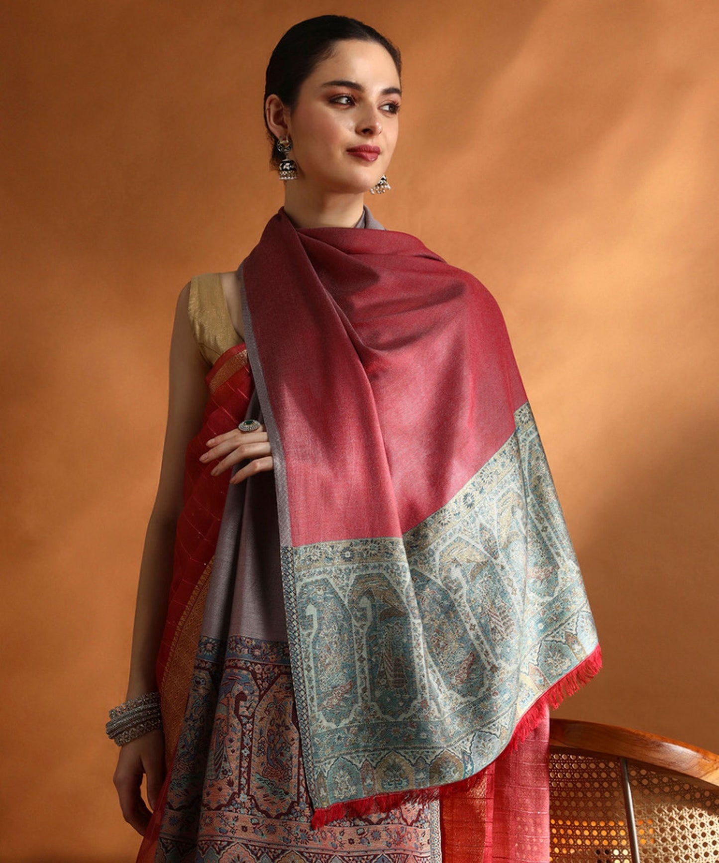 Kanidar- Women's  Silken Touch Reversible Paisely Palla Stole (70*195 cm)bSpecial Gifting Box Free