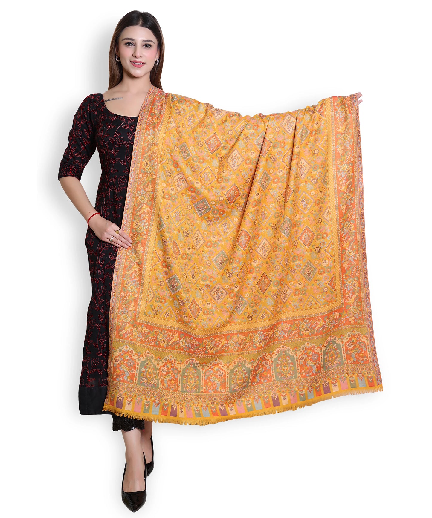 Kanidar- Women's  Wool Blend Amby Phool Traditional Dour Dar (100*200 cm)