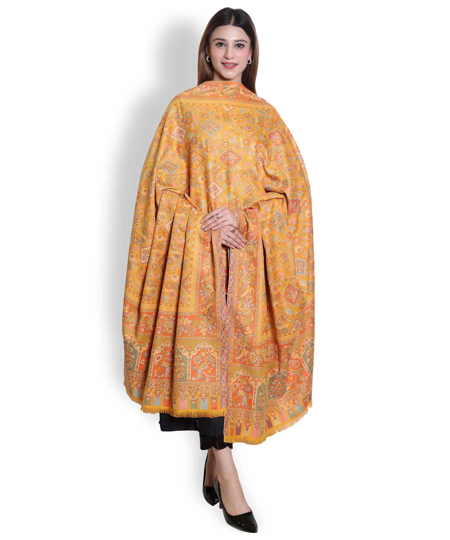 Kanidar- Women's  Wool Blend Amby Phool Traditional Dour Dar (100*200 cm)